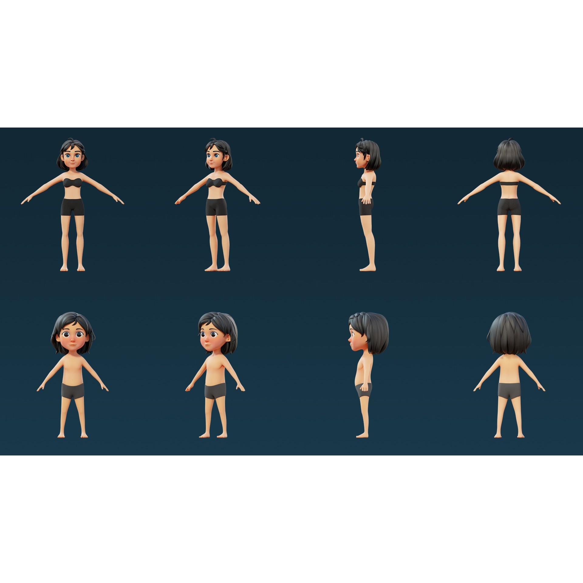 Cartoon Base Mesh Family Pack - Game-Ready 3D Model - View 5