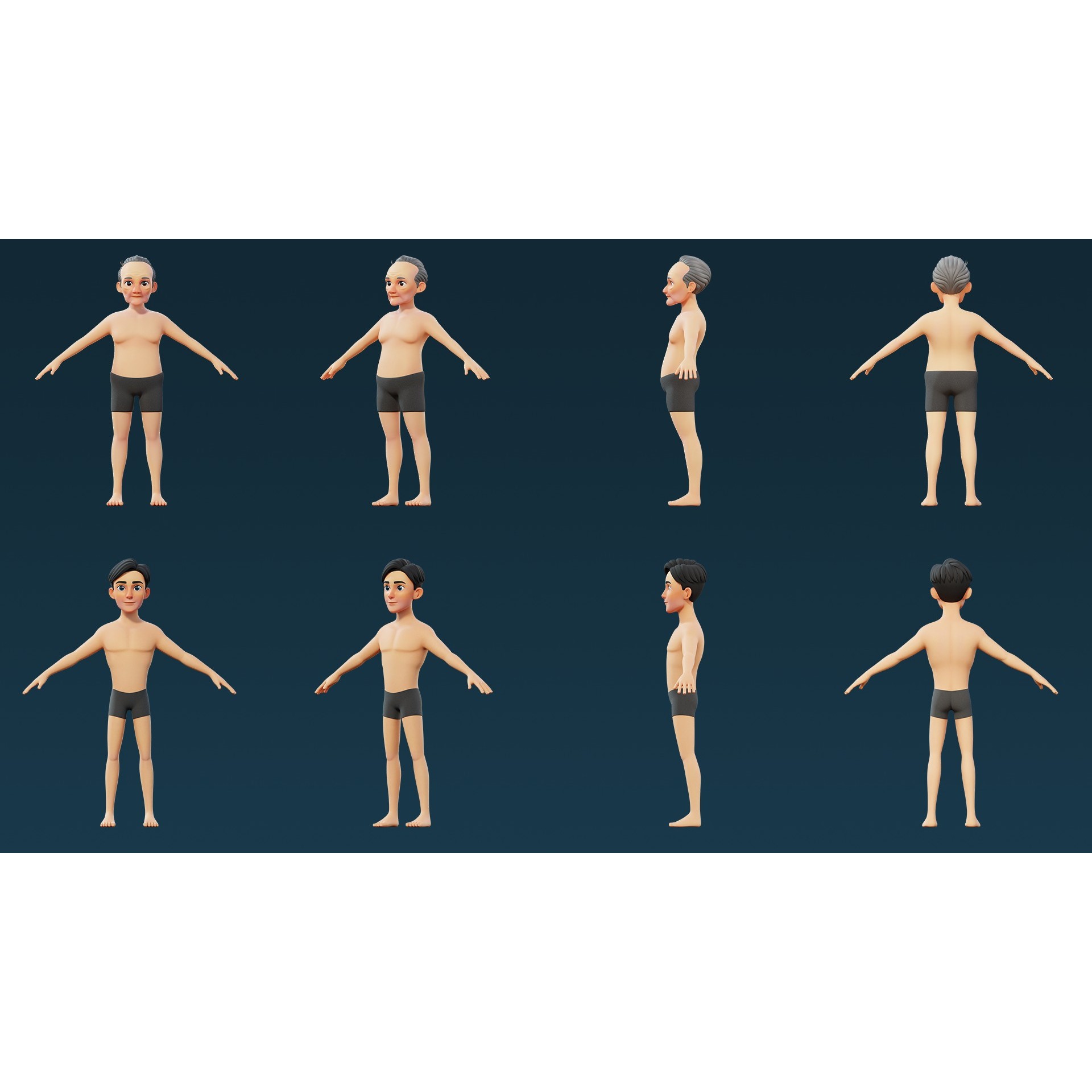 Cartoon Base Mesh Family Pack - Game-Ready 3D Model - View 6