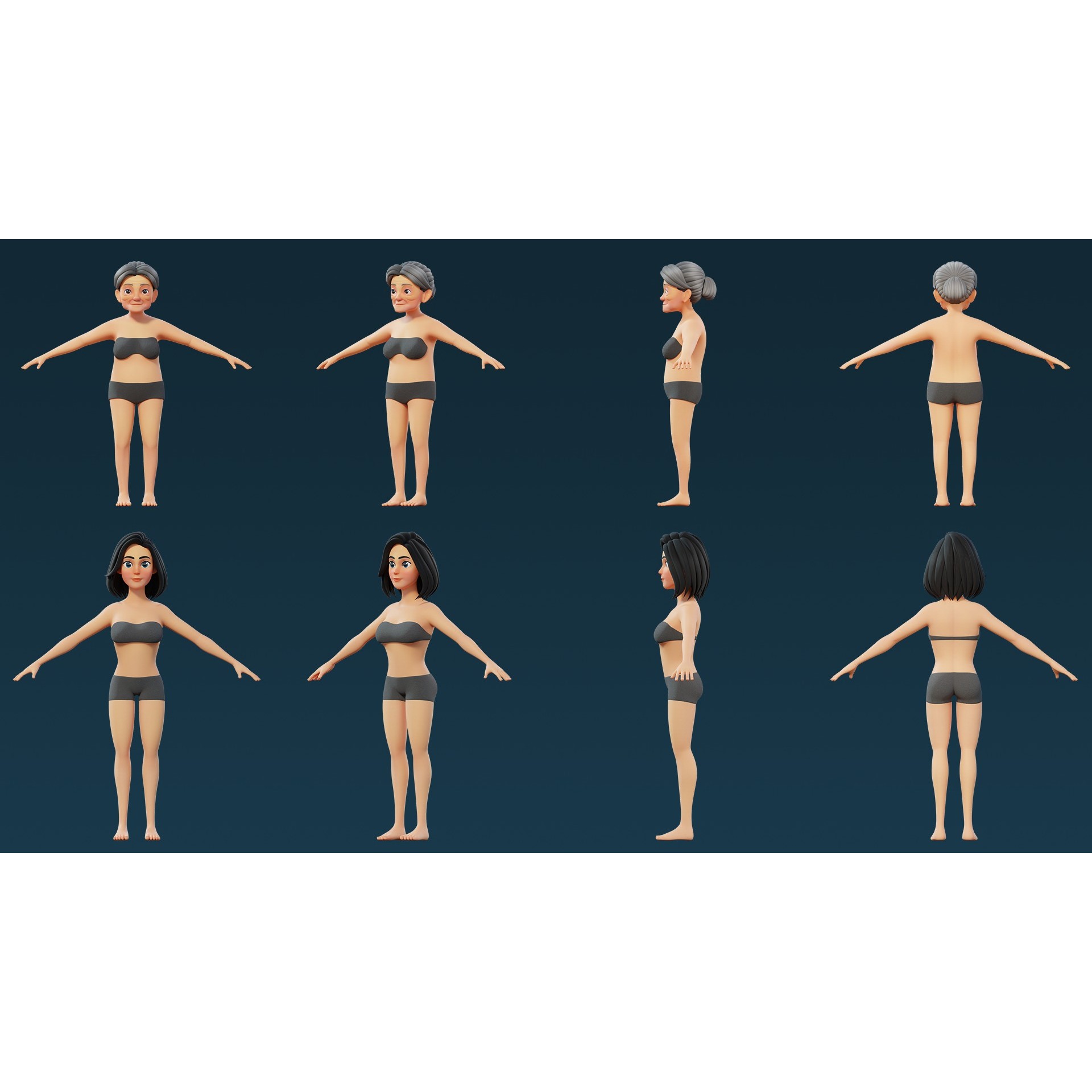 Cartoon Base Mesh Family Pack - Game-Ready 3D Model - View 7