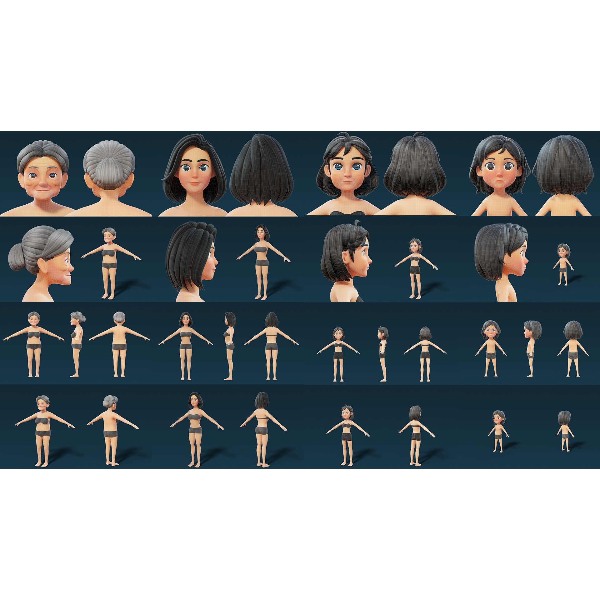 Cartoon Base Mesh Family Pack - Game-Ready 3D Model - View 8