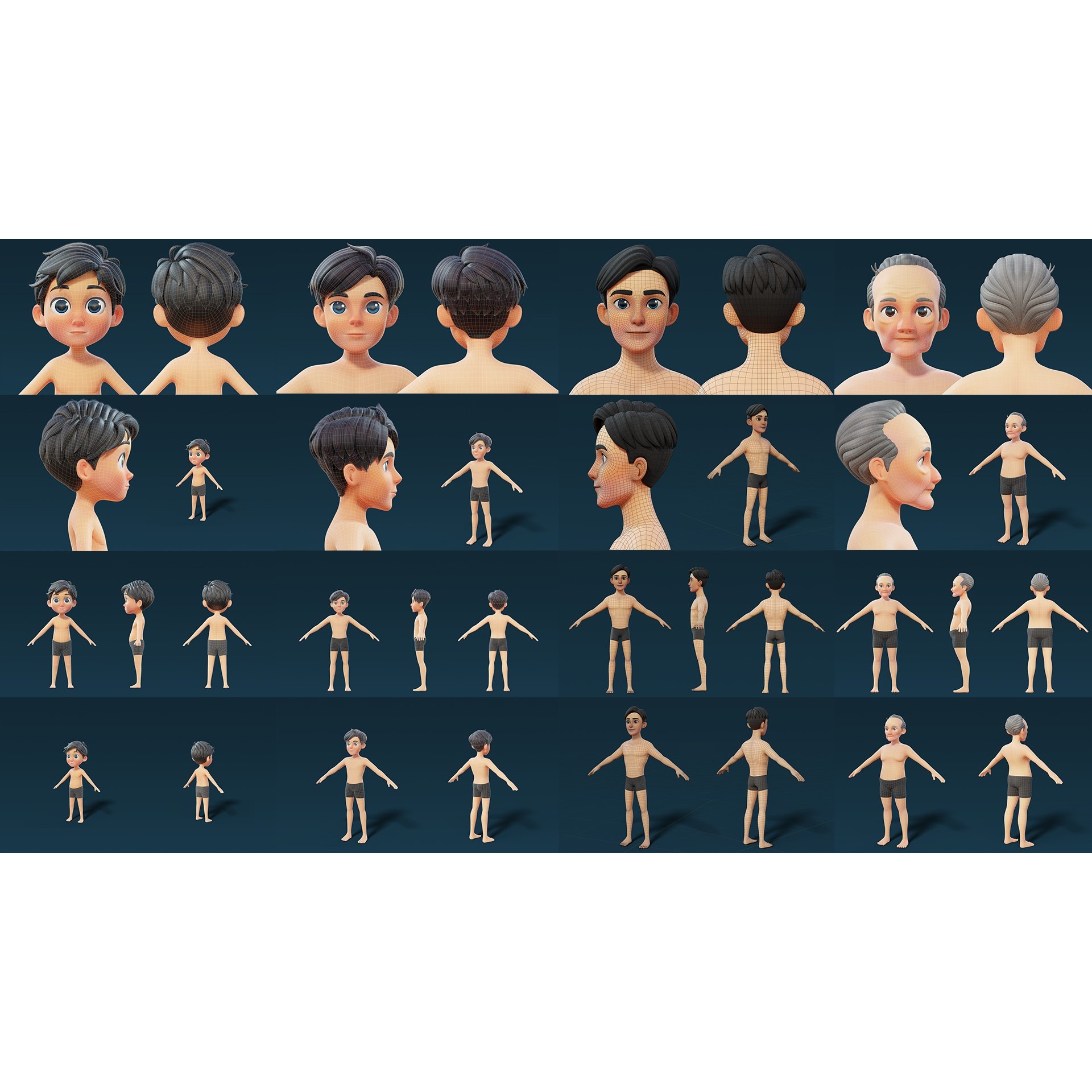 Cartoon Base Mesh Family Pack - Game-Ready 3D Model - View 9