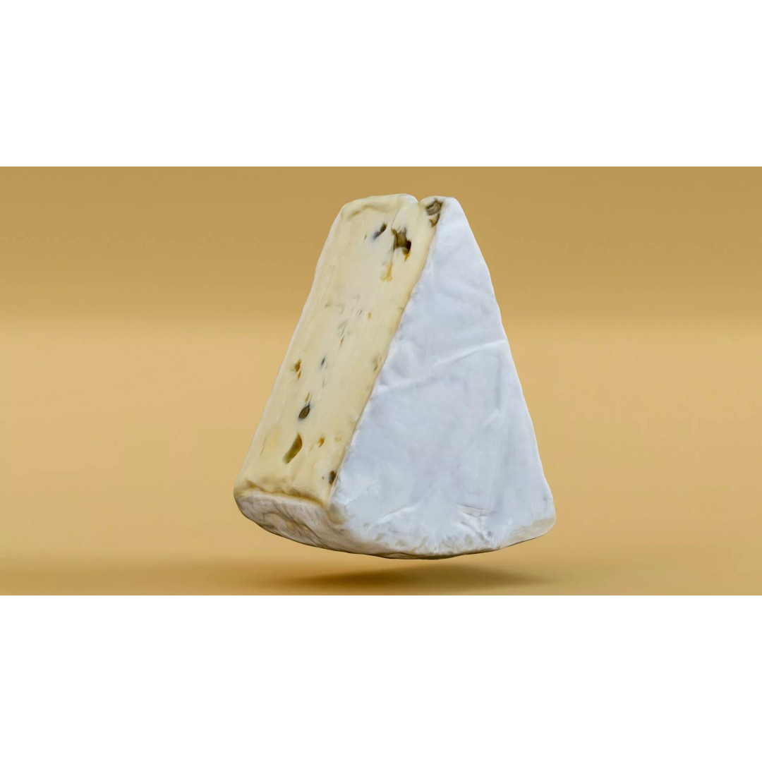 Pepper Camembert Cheese Wedge 3D Model – Low Poly Photogrammetry Asset, FBX - View 2