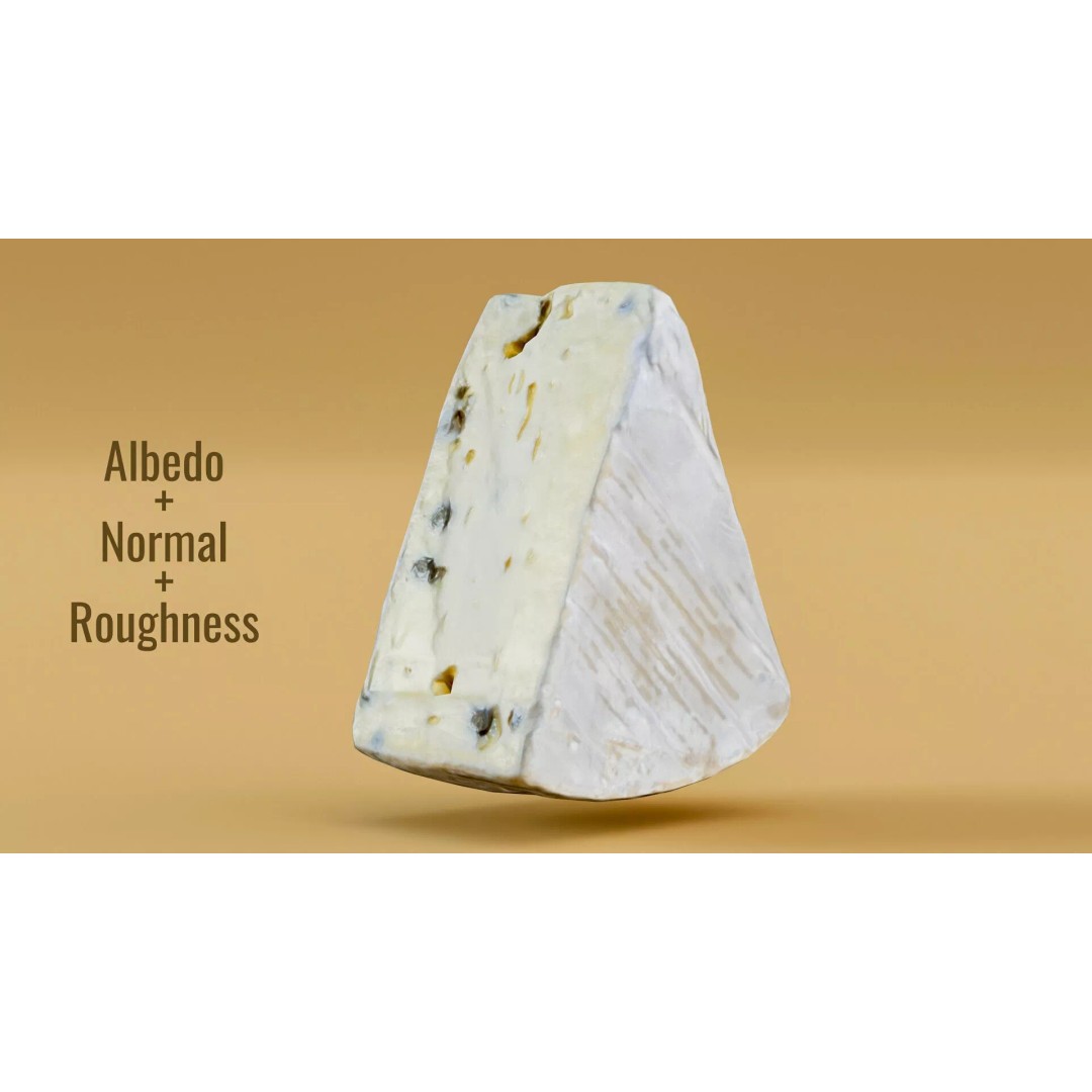 Pepper Camembert Cheese Wedge 3D Model – Low Poly Photogrammetry Asset, FBX - View 7