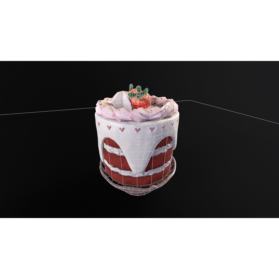 Strawberry Tall Cake 3D Model – Low Poly PBR Game Asset, FBX/OBJ/DAE