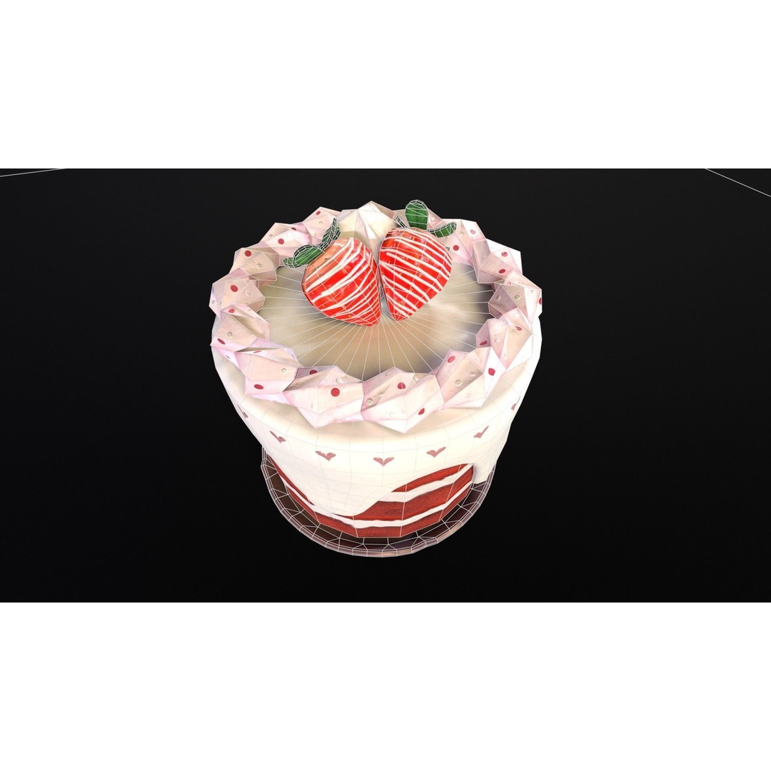 Strawberry Tall Cake 3D Model – Low Poly PBR Game Asset, FBX/OBJ/DAE - View 12