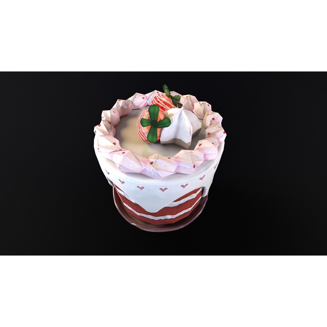 Strawberry Tall Cake 3D Model – Low Poly PBR Game Asset, FBX/OBJ/DAE - View 13