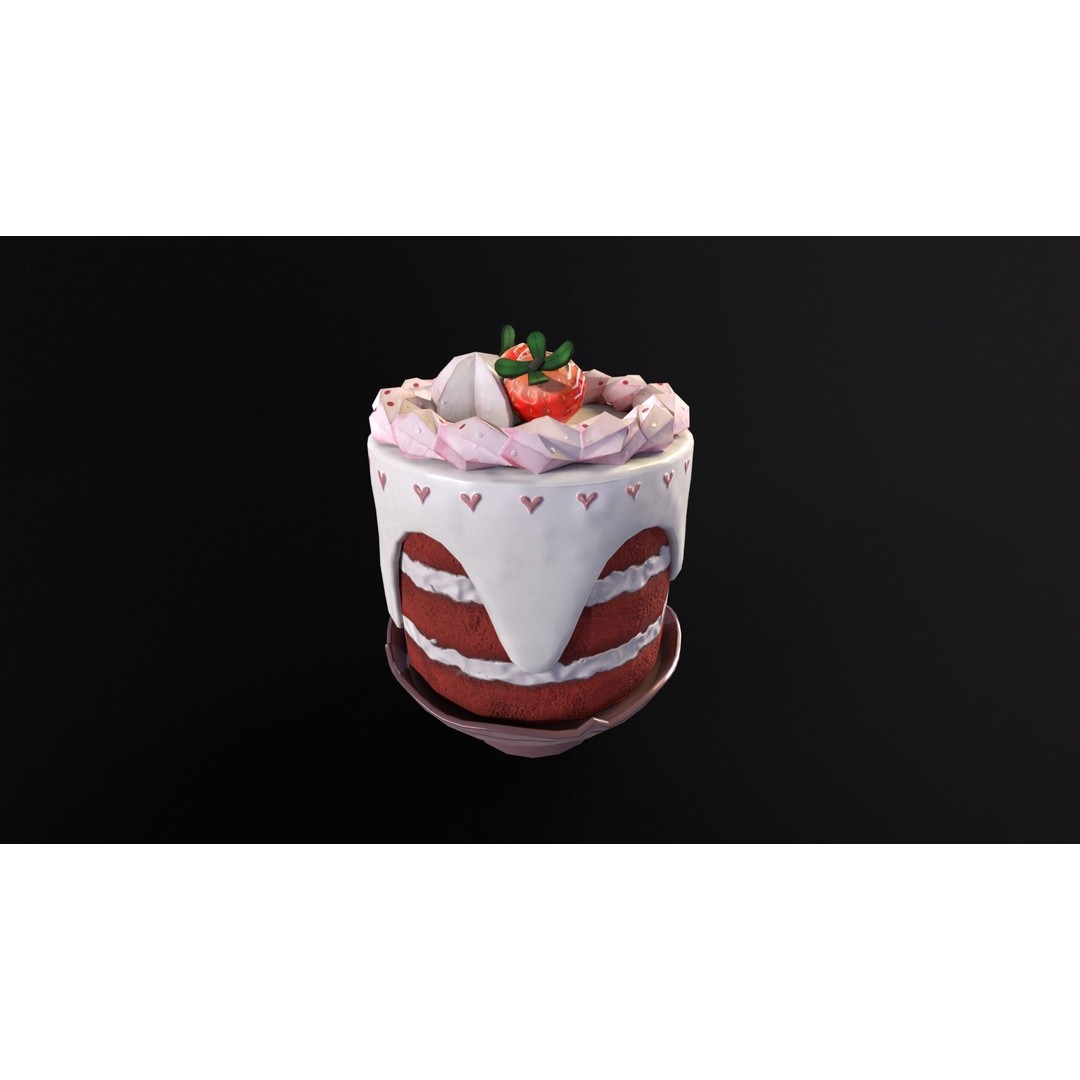 Strawberry Tall Cake 3D Model – Low Poly PBR Game Asset, FBX/OBJ/DAE - View 17
