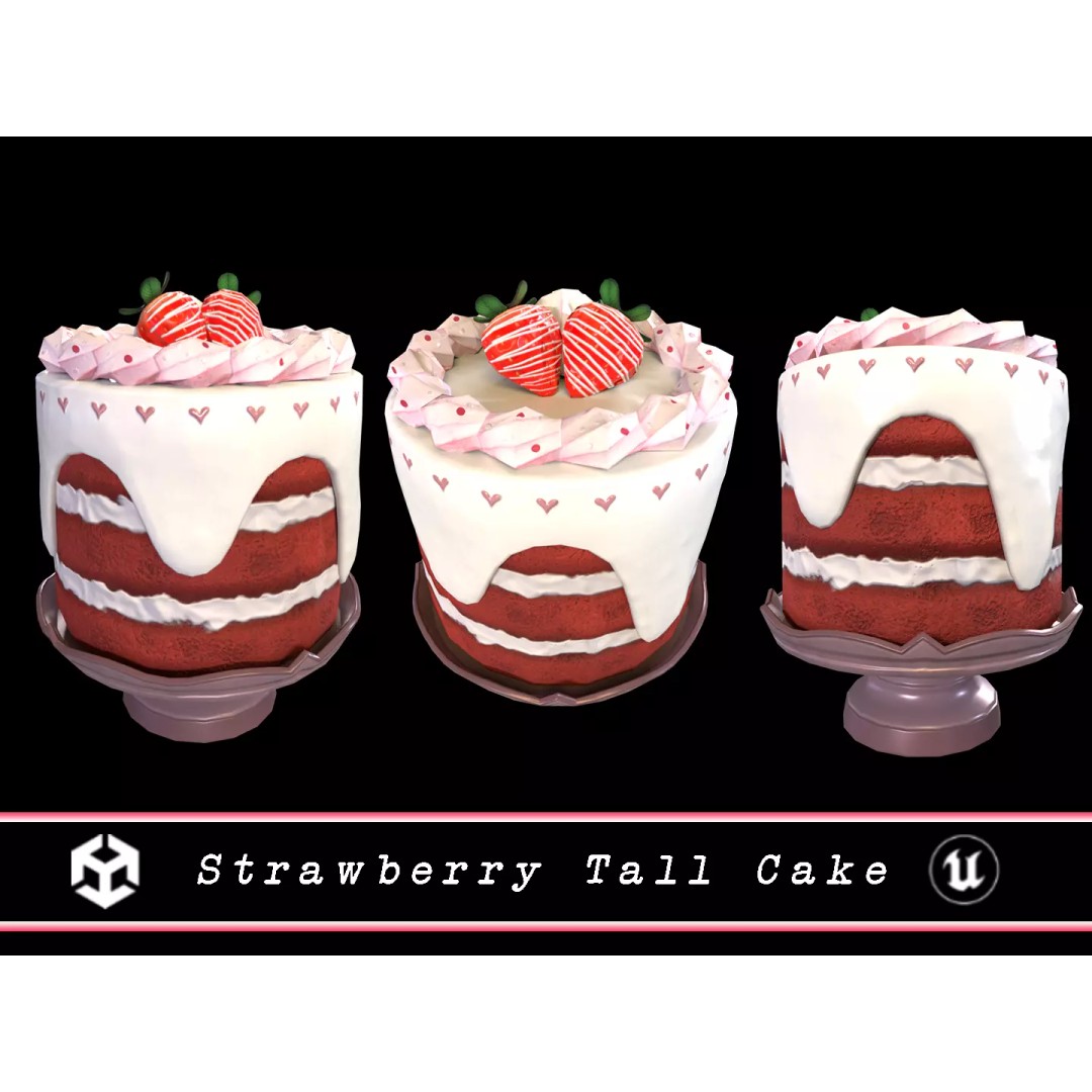 Strawberry Tall Cake 3D Model – Low Poly PBR Game Asset, FBX/OBJ/DAE - View 2