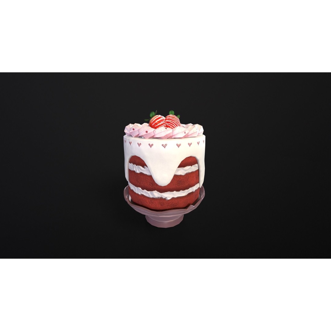 Strawberry Tall Cake 3D Model – Low Poly PBR Game Asset, FBX/OBJ/DAE - View 3