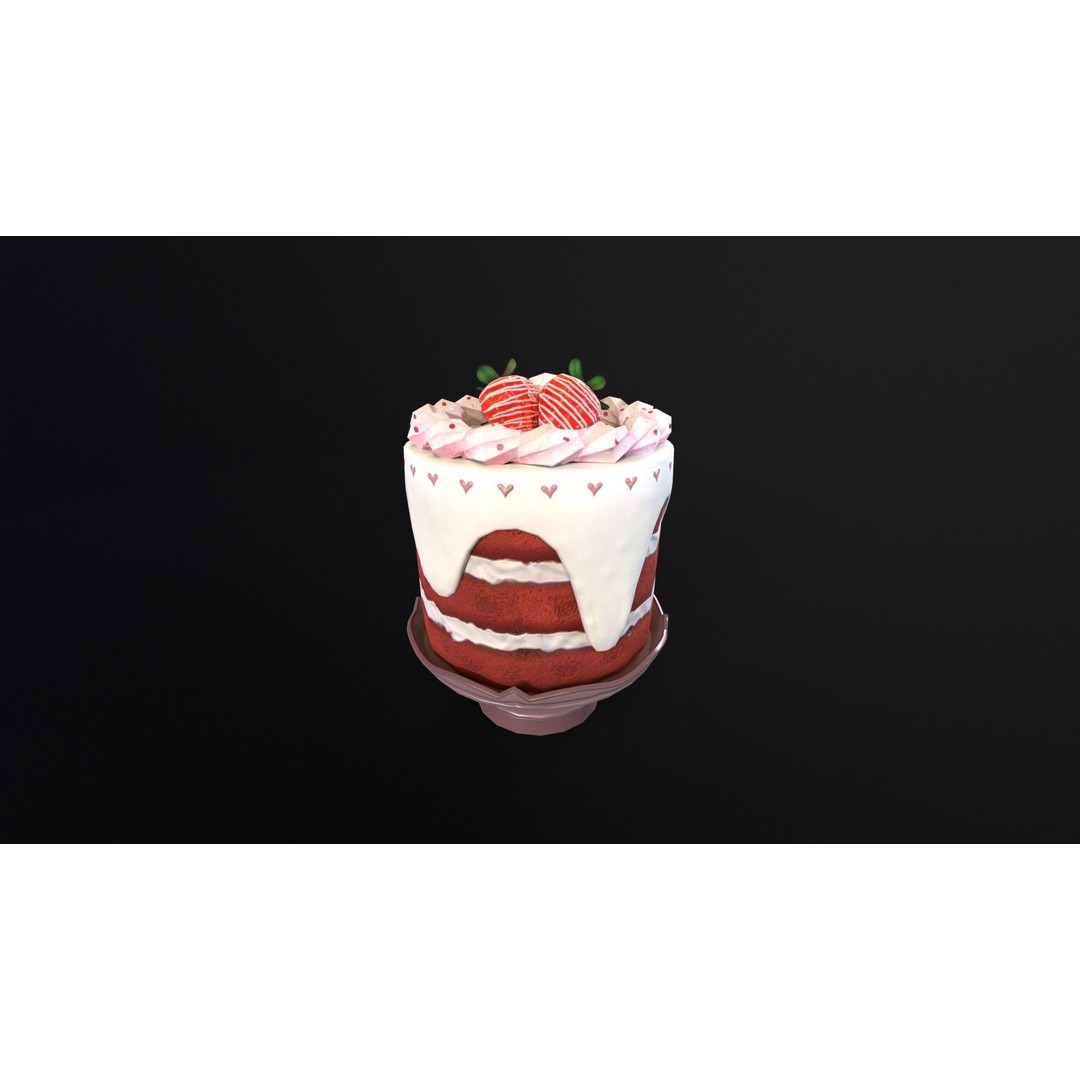 Strawberry Tall Cake 3D Model – Low Poly PBR Game Asset, FBX/OBJ/DAE - View 5