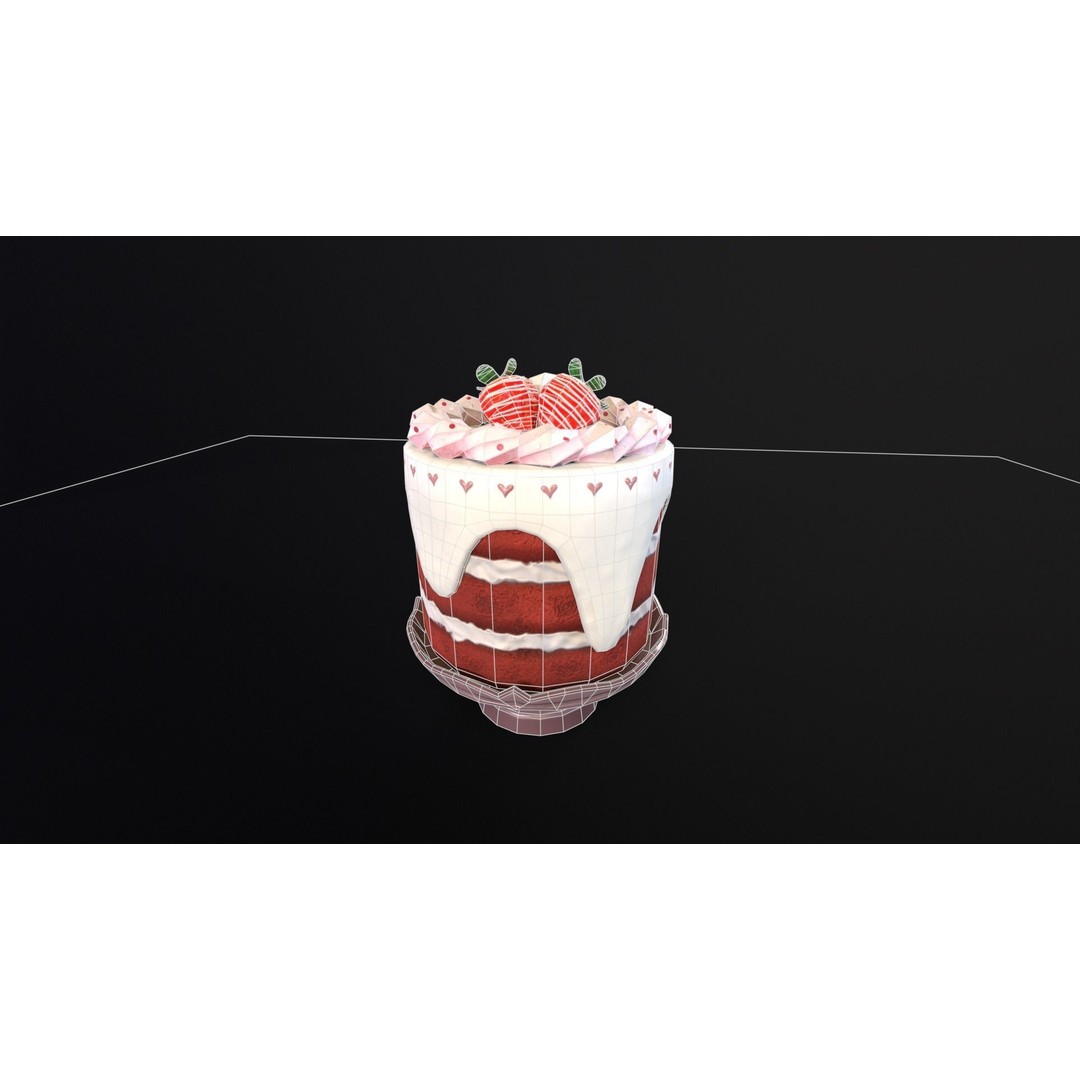 Strawberry Tall Cake 3D Model – Low Poly PBR Game Asset, FBX/OBJ/DAE - View 6
