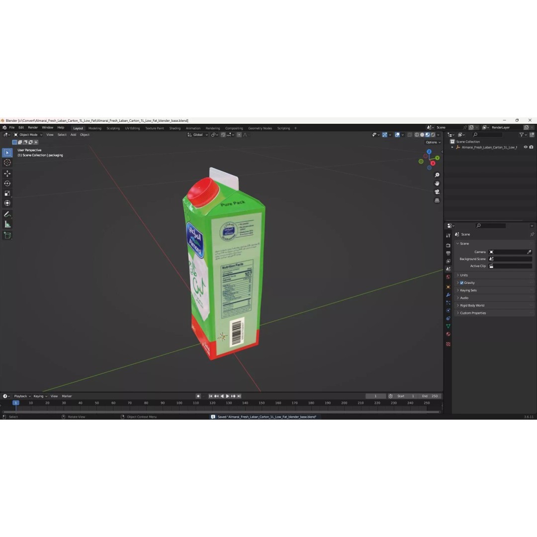 Almarai Fresh Laban Carton 1L 3D Model – Realistic Low Fat Beverage Packaging - View 17