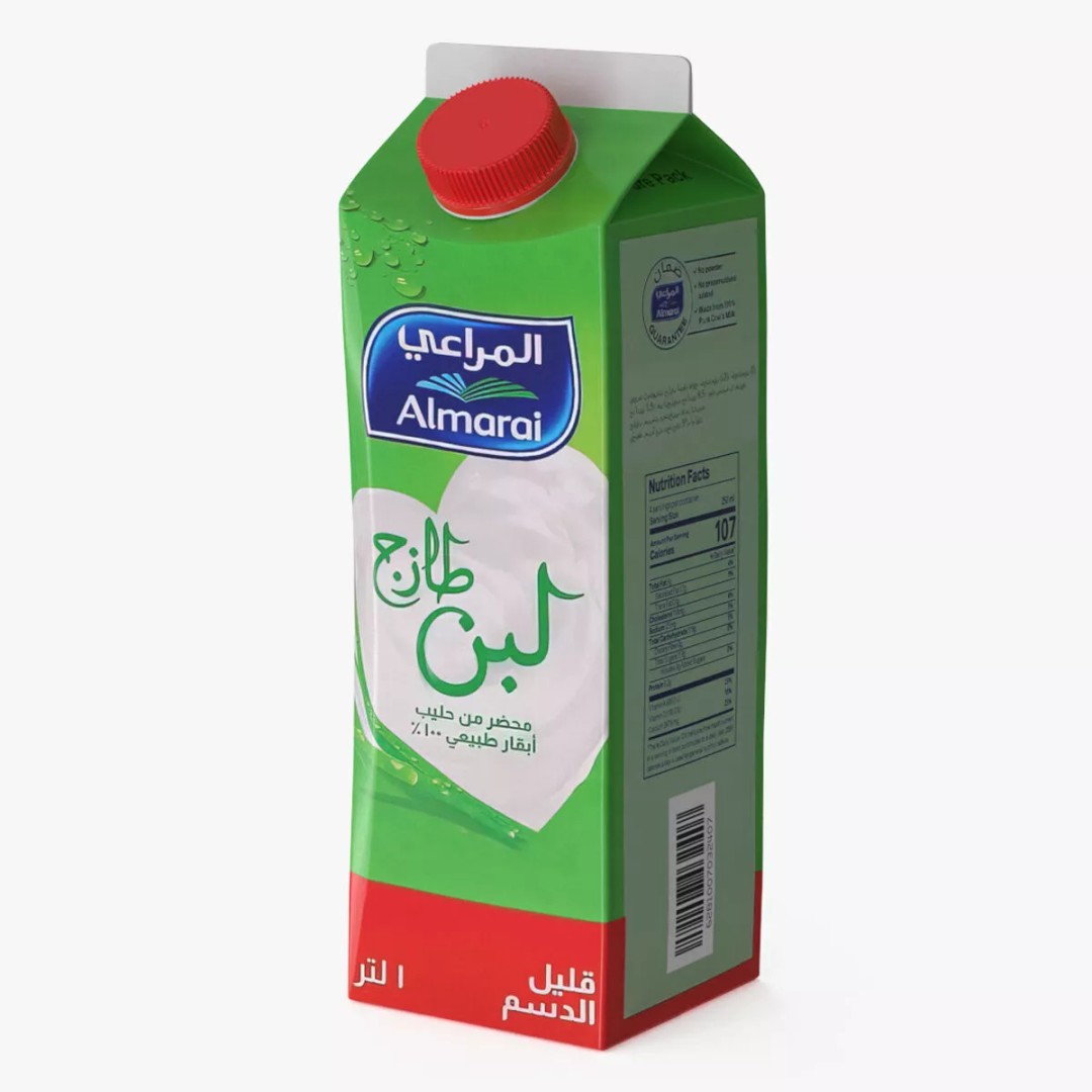Almarai Fresh Laban Carton 1L 3D Model – Realistic Low Fat Beverage Packaging - View 2