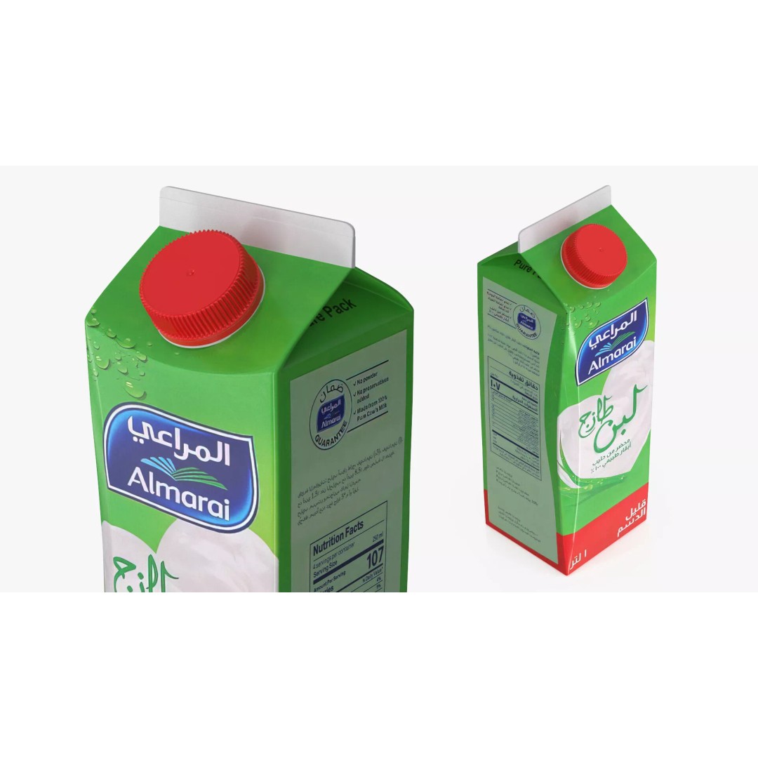 Almarai Fresh Laban Carton 1L 3D Model – Realistic Low Fat Beverage Packaging - View 6