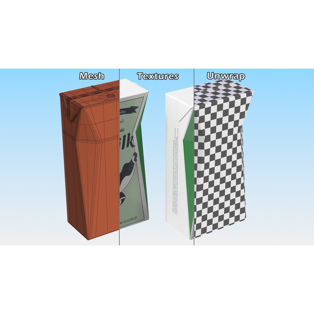 Tetra Brik Aseptic Base Crystal Milk 3D Model – PBR Polygonal Beverage Container - View 14