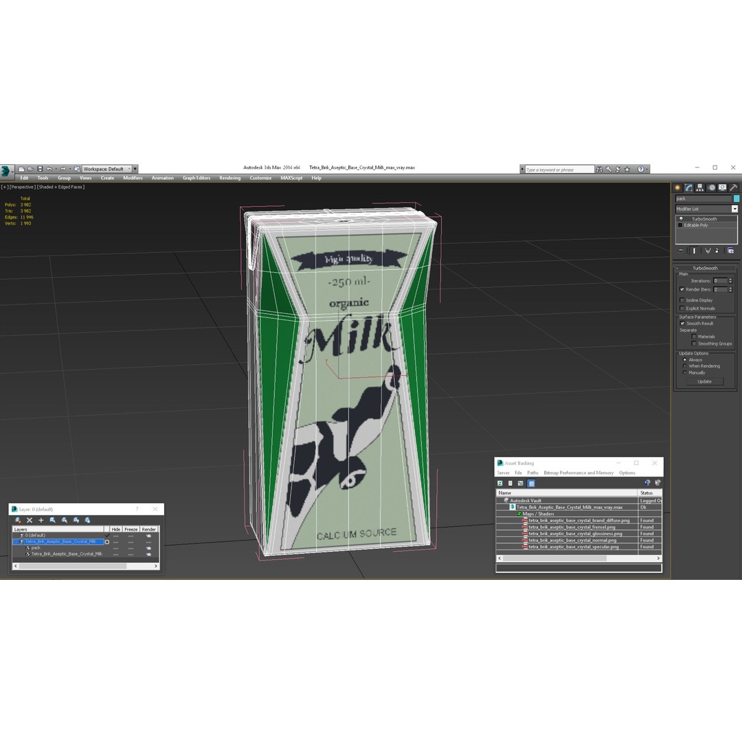 Tetra Brik Aseptic Base Crystal Milk 3D Model – PBR Polygonal Beverage Container - View 19