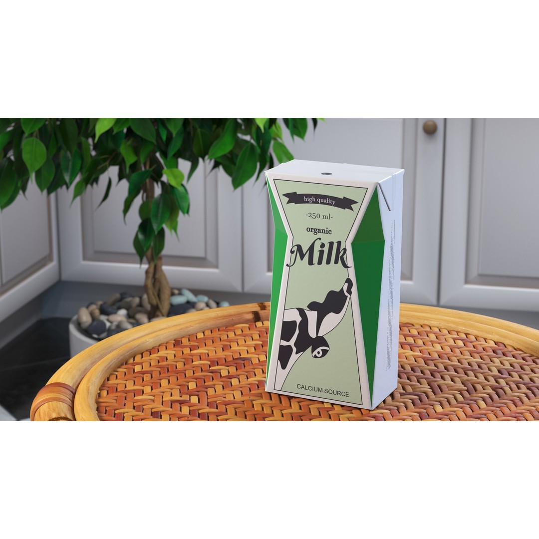 Tetra Brik Aseptic Base Crystal Milk 3D Model – PBR Polygonal Beverage Container - View 25
