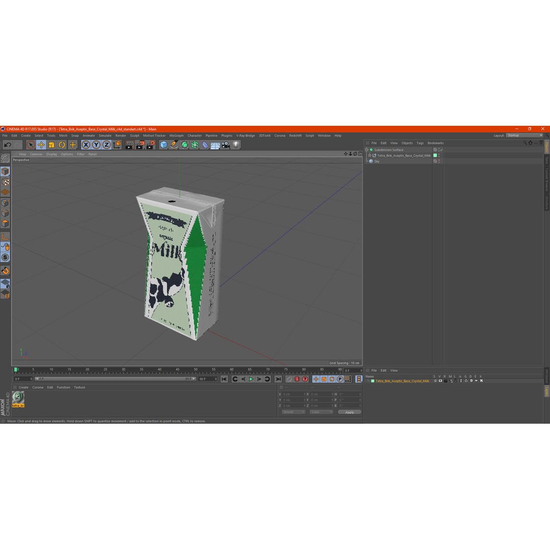 Tetra Brik Aseptic Base Crystal Milk 3D Model – PBR Polygonal Beverage Container - View 29