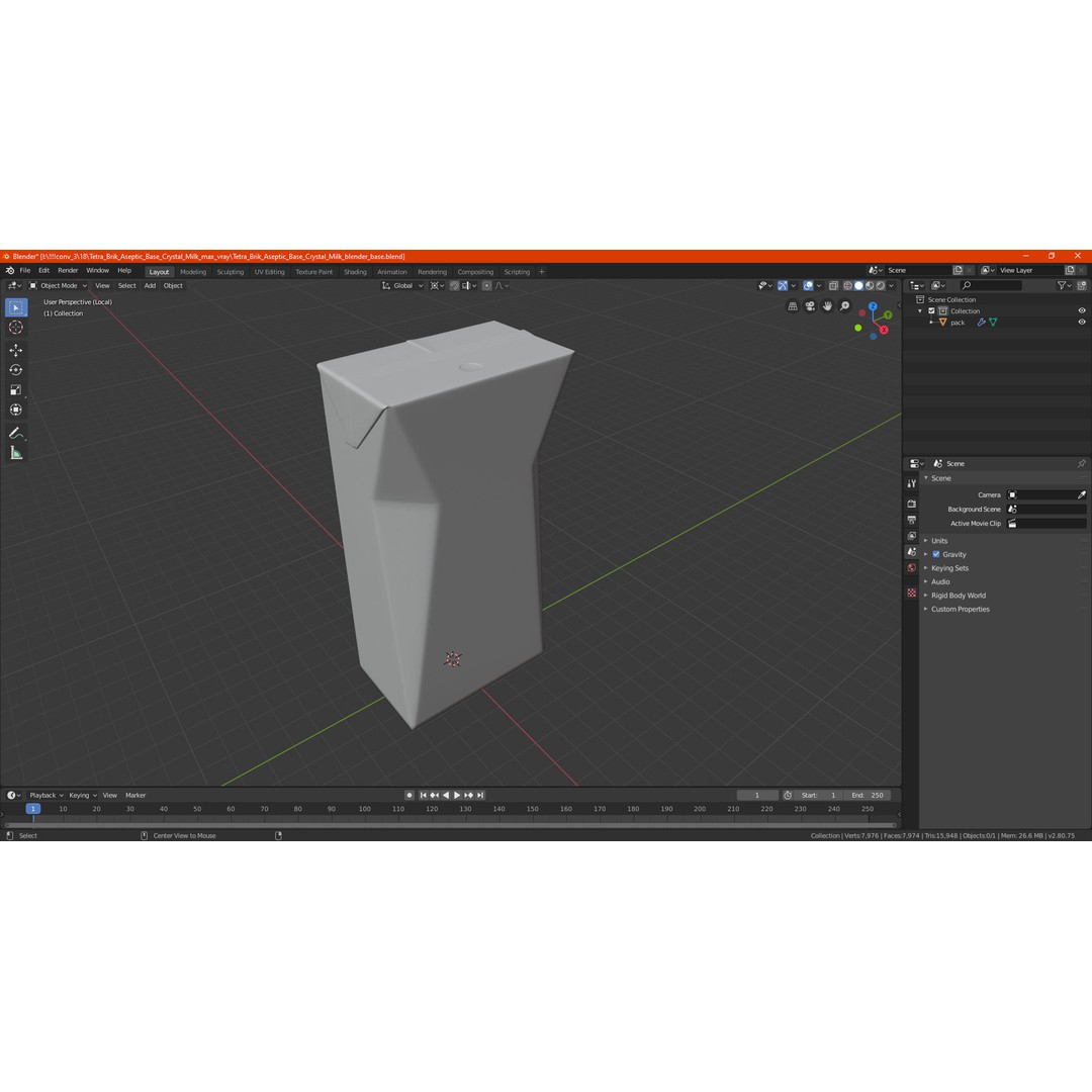 Tetra Brik Aseptic Base Crystal Milk 3D Model – PBR Polygonal Beverage Container - View 31