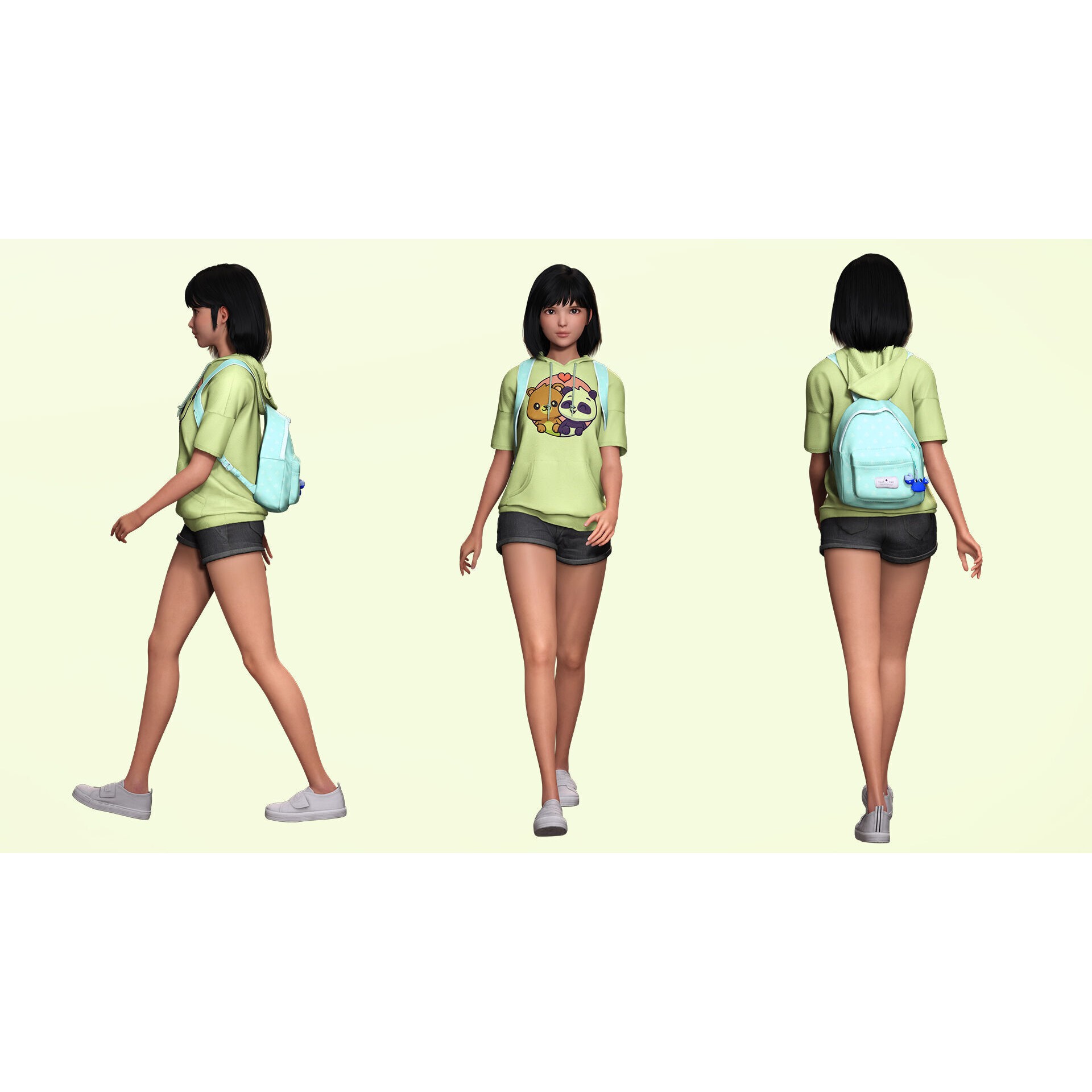 Realistic School Girl - Low-Poly Game-Ready 3D Model - View 10