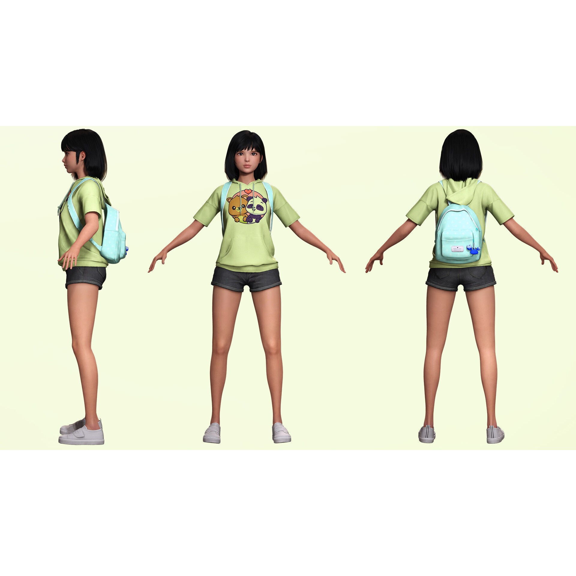 Realistic School Girl - Low-Poly Game-Ready 3D Model - View 11