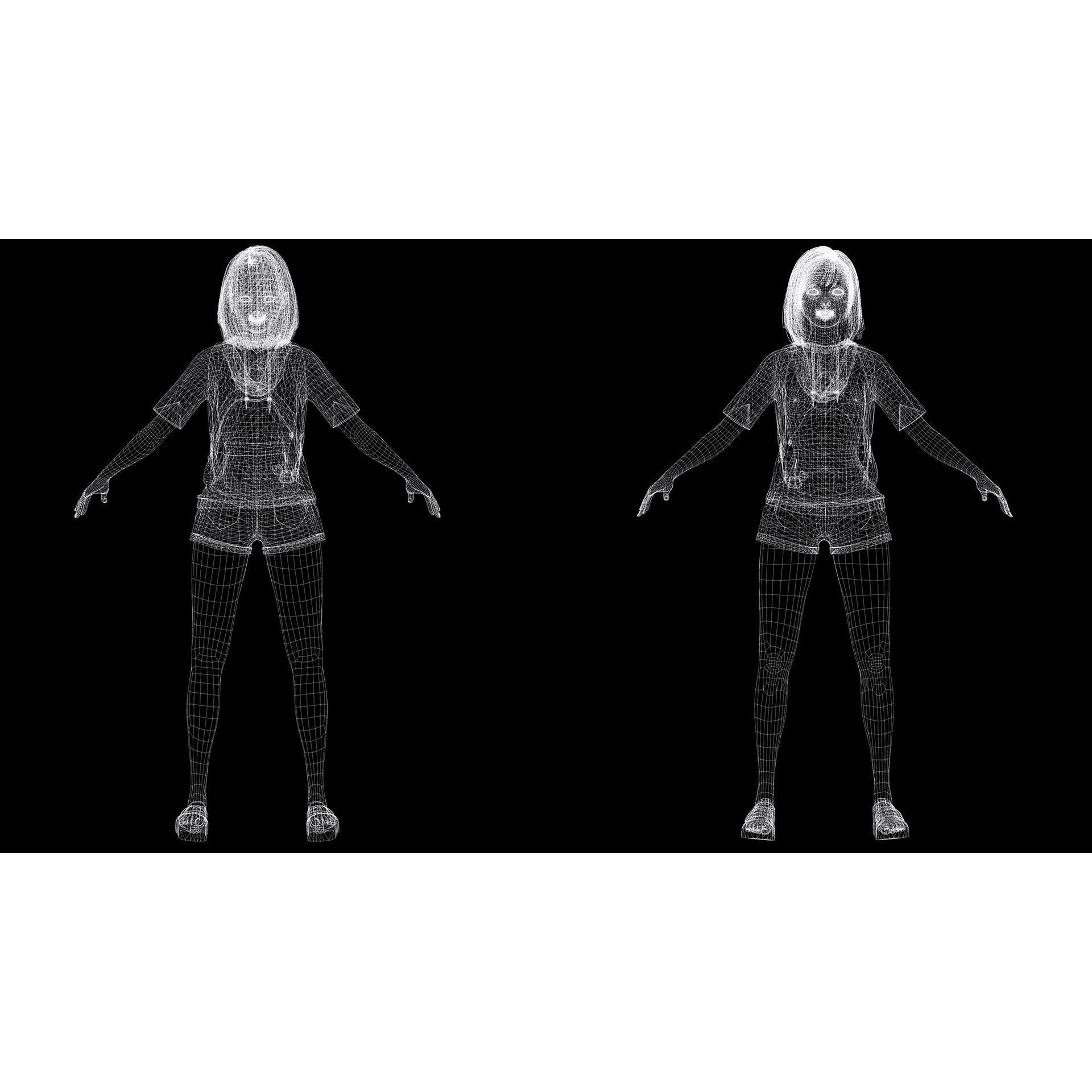 Realistic School Girl - Low-Poly Game-Ready 3D Model - View 13