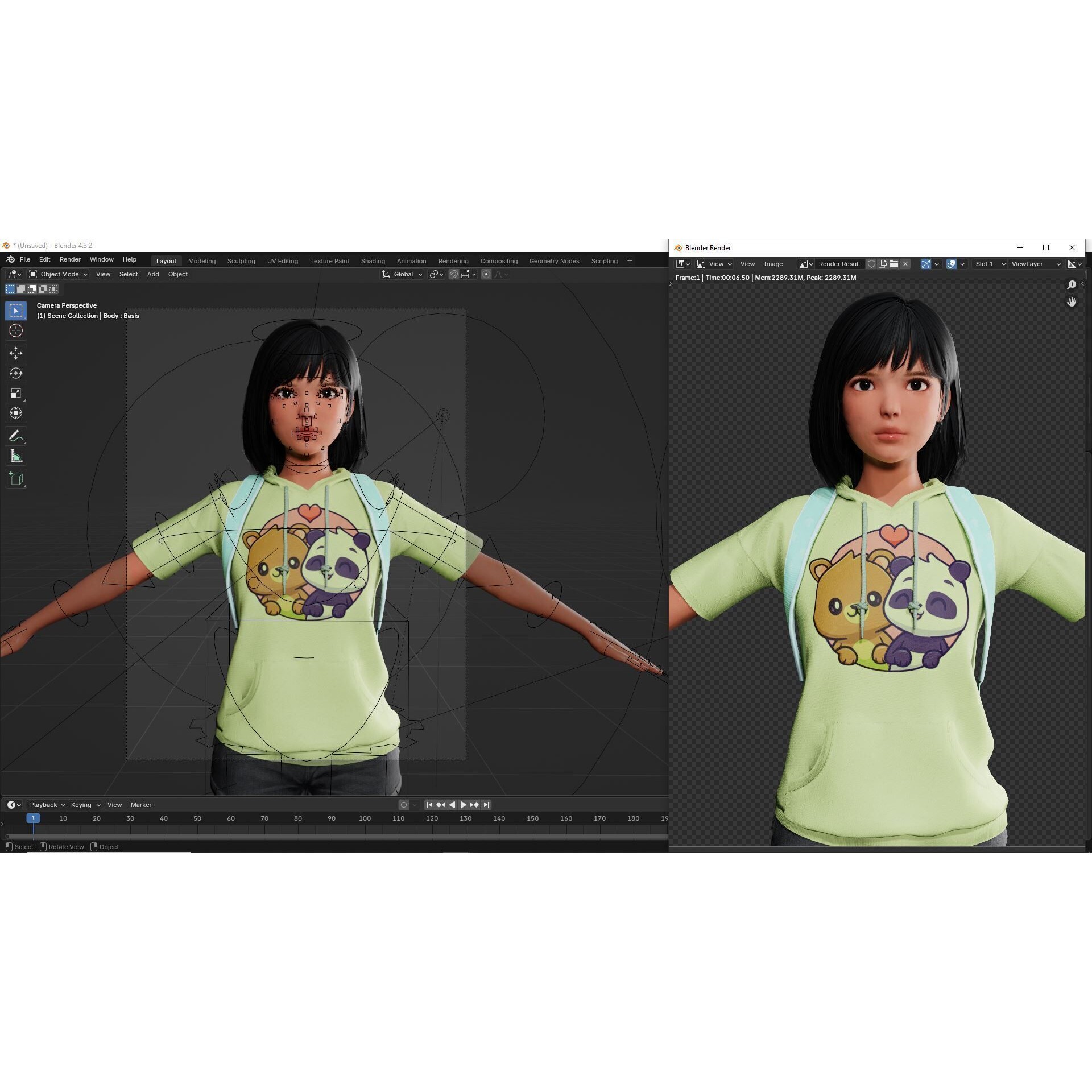 Realistic School Girl - Low-Poly Game-Ready 3D Model - View 22