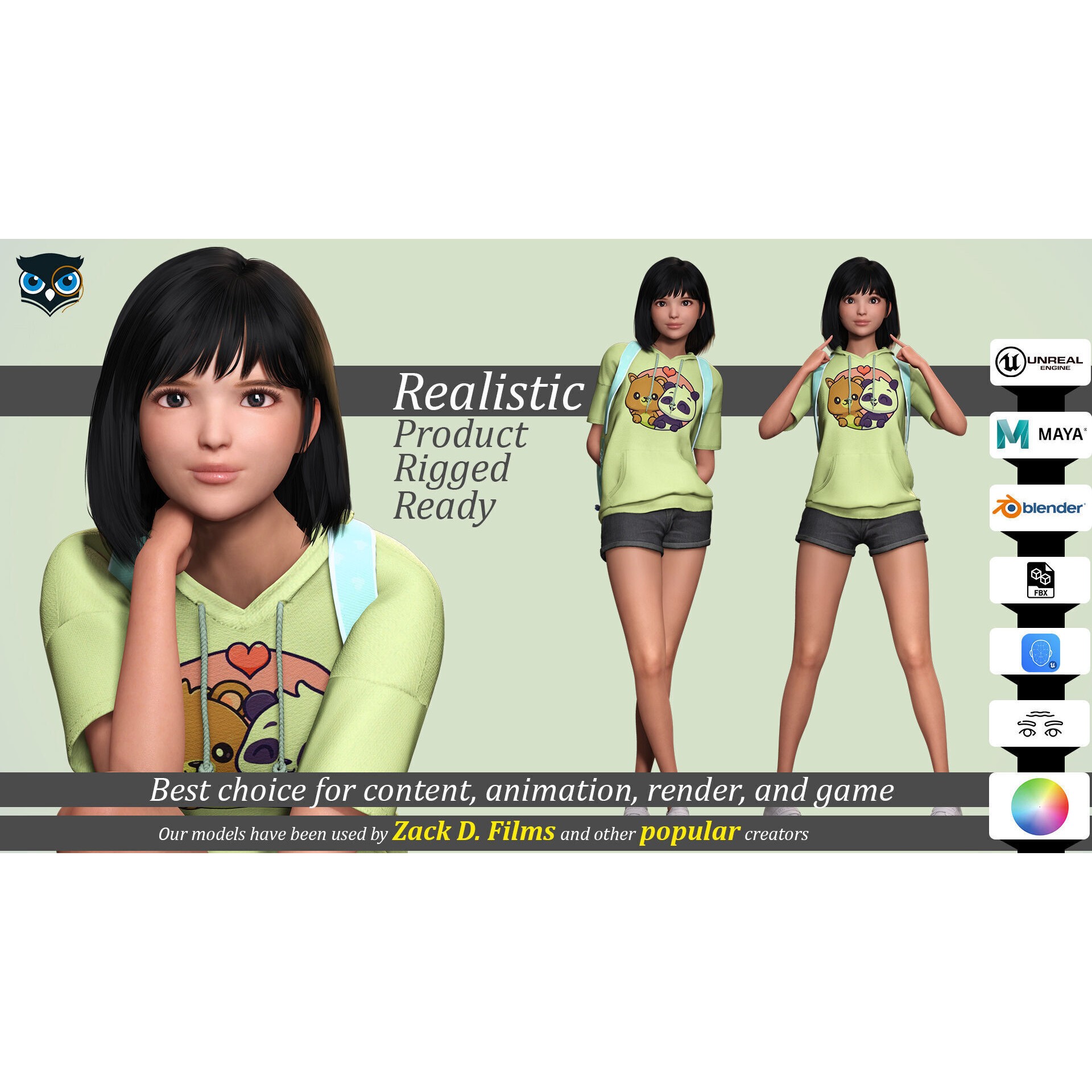 Realistic School Girl - Low-Poly Game-Ready 3D Model - View 3