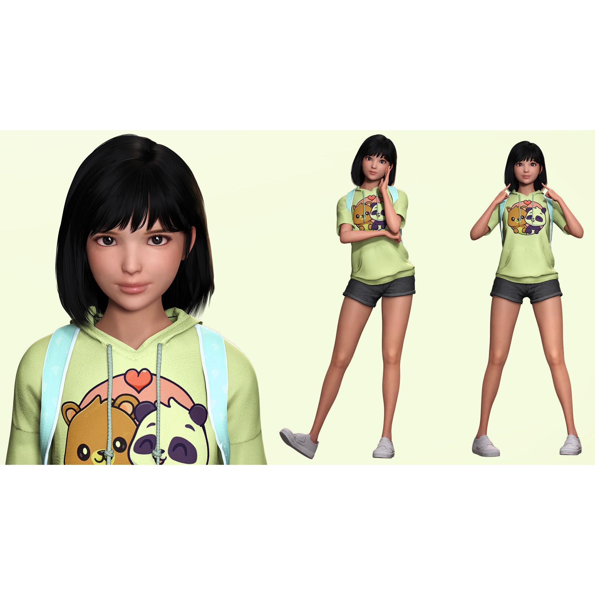 Realistic School Girl - Low-Poly Game-Ready 3D Model - View 4