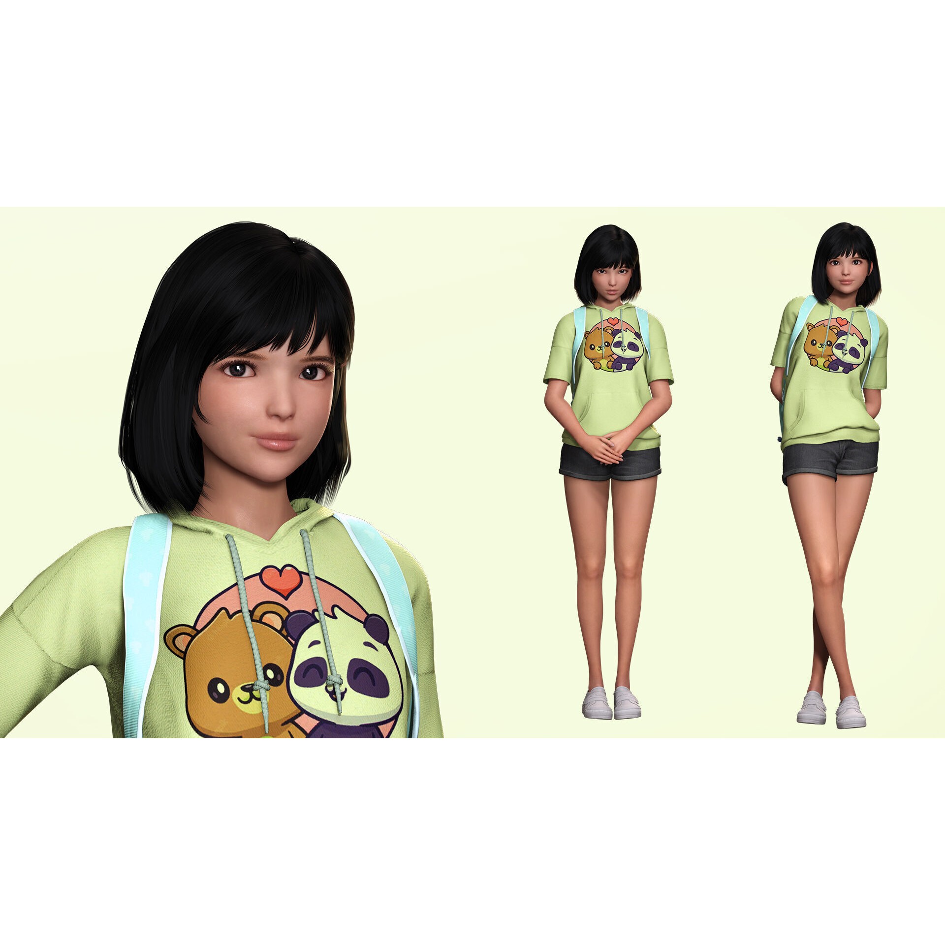 Realistic School Girl - Low-Poly Game-Ready 3D Model - View 5