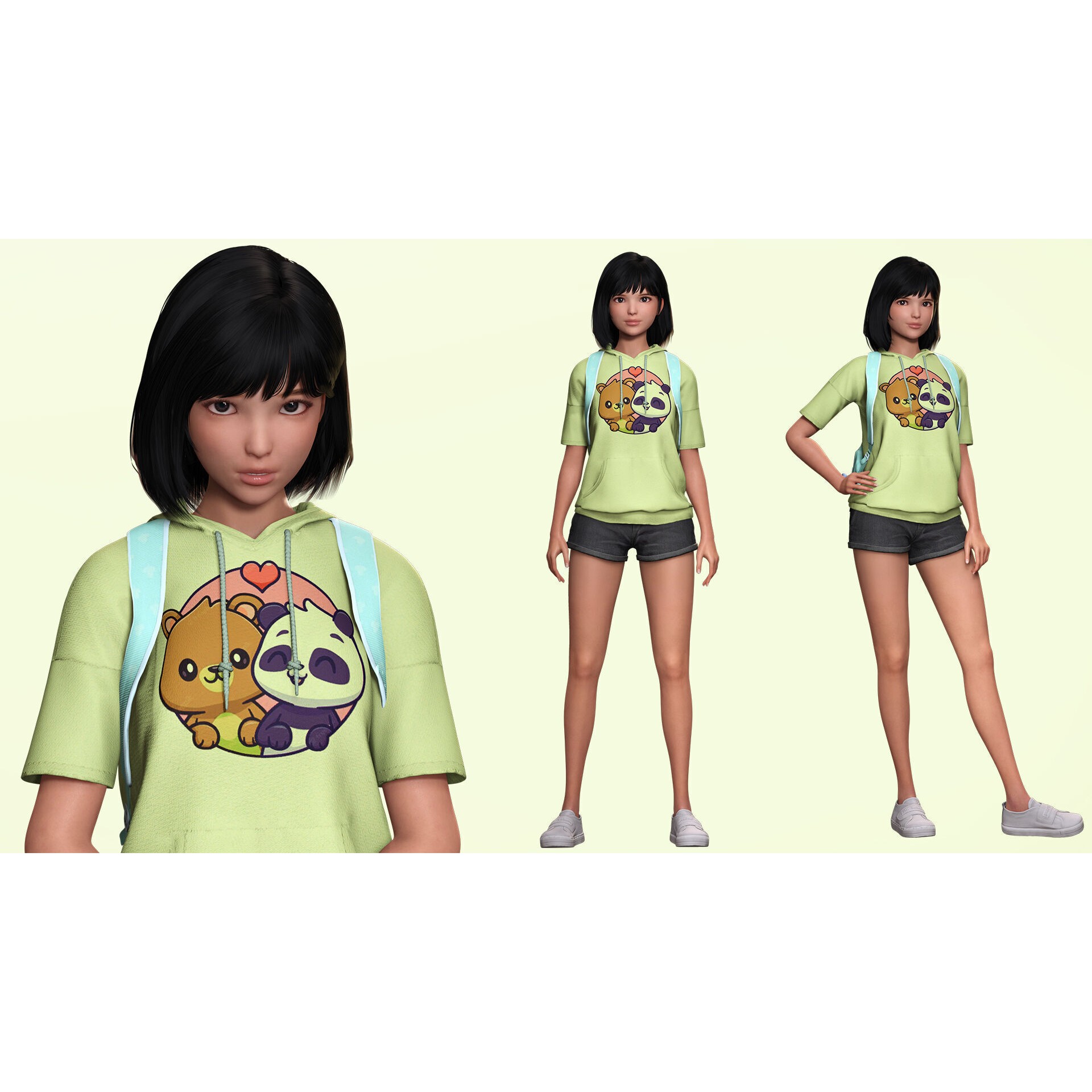Realistic School Girl - Low-Poly Game-Ready 3D Model - View 6