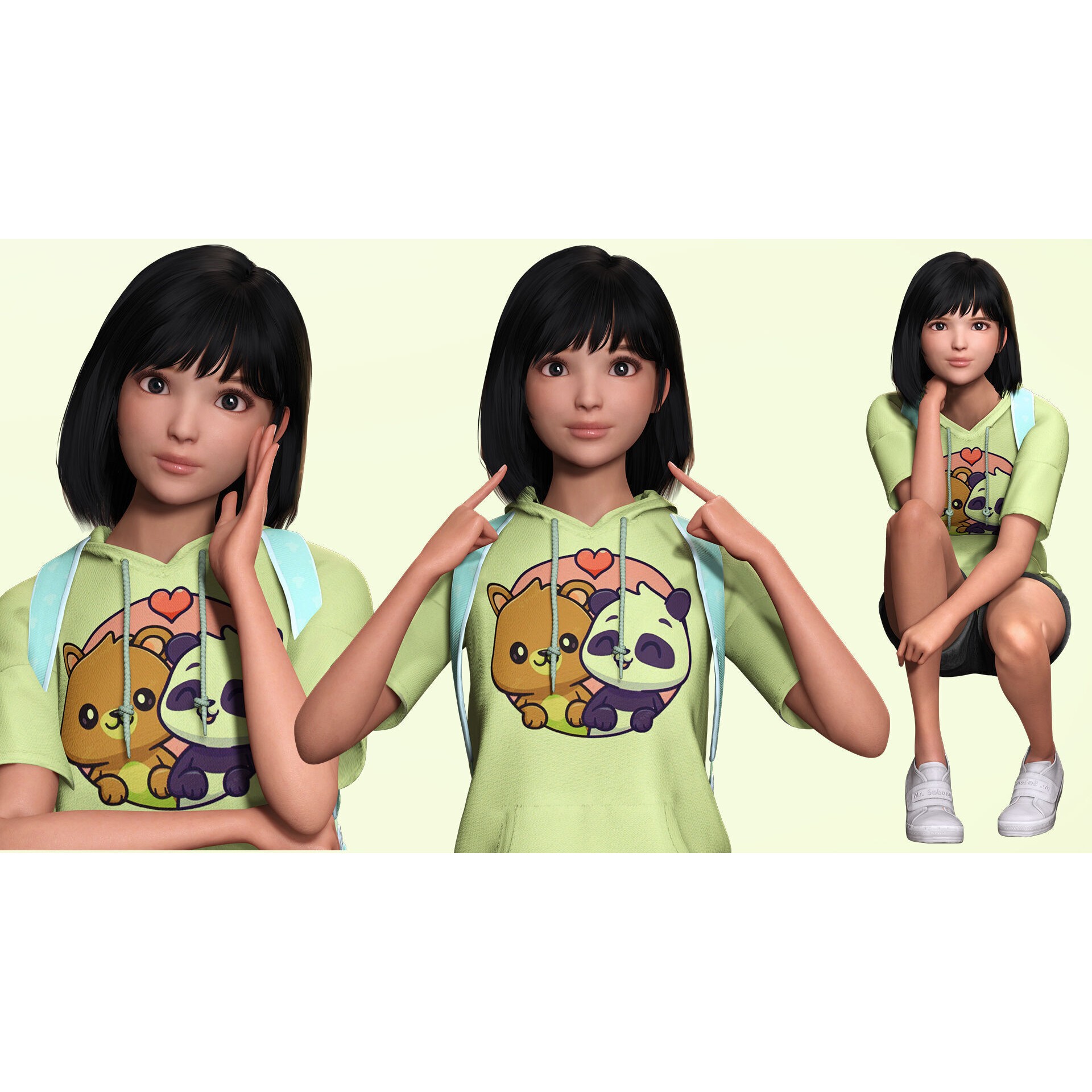Realistic School Girl - Low-Poly Game-Ready 3D Model - View 7