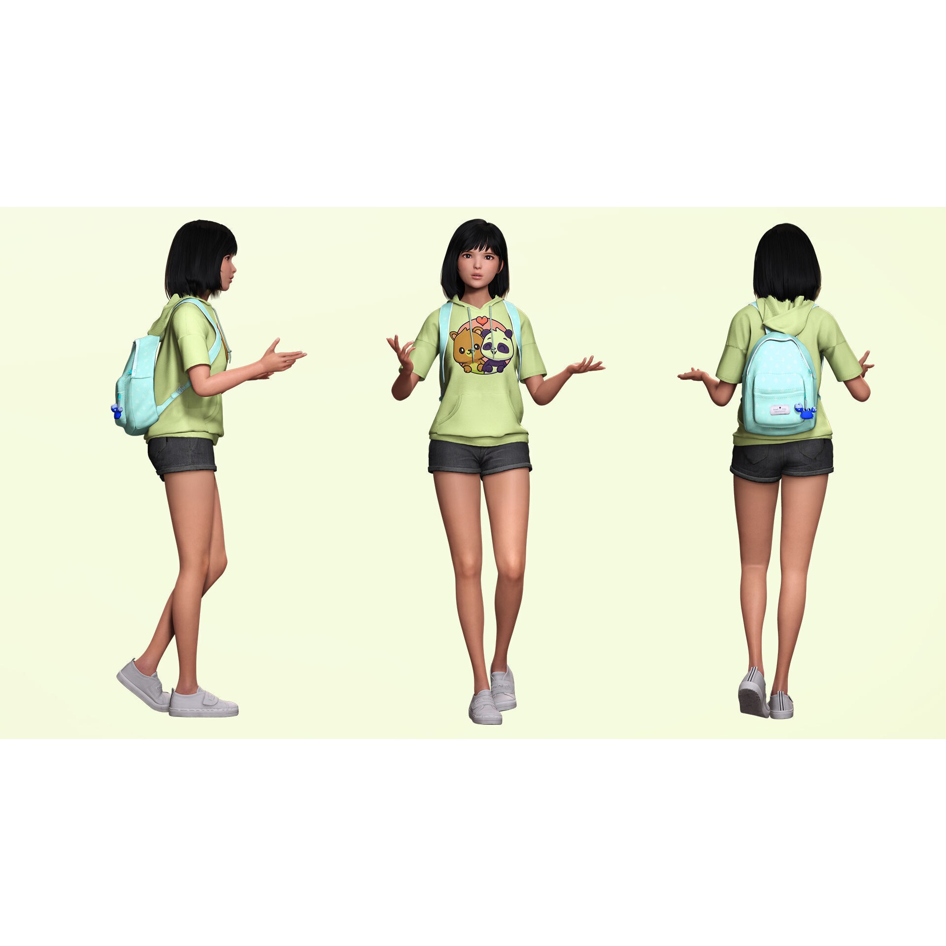 Realistic School Girl - Low-Poly Game-Ready 3D Model - View 8