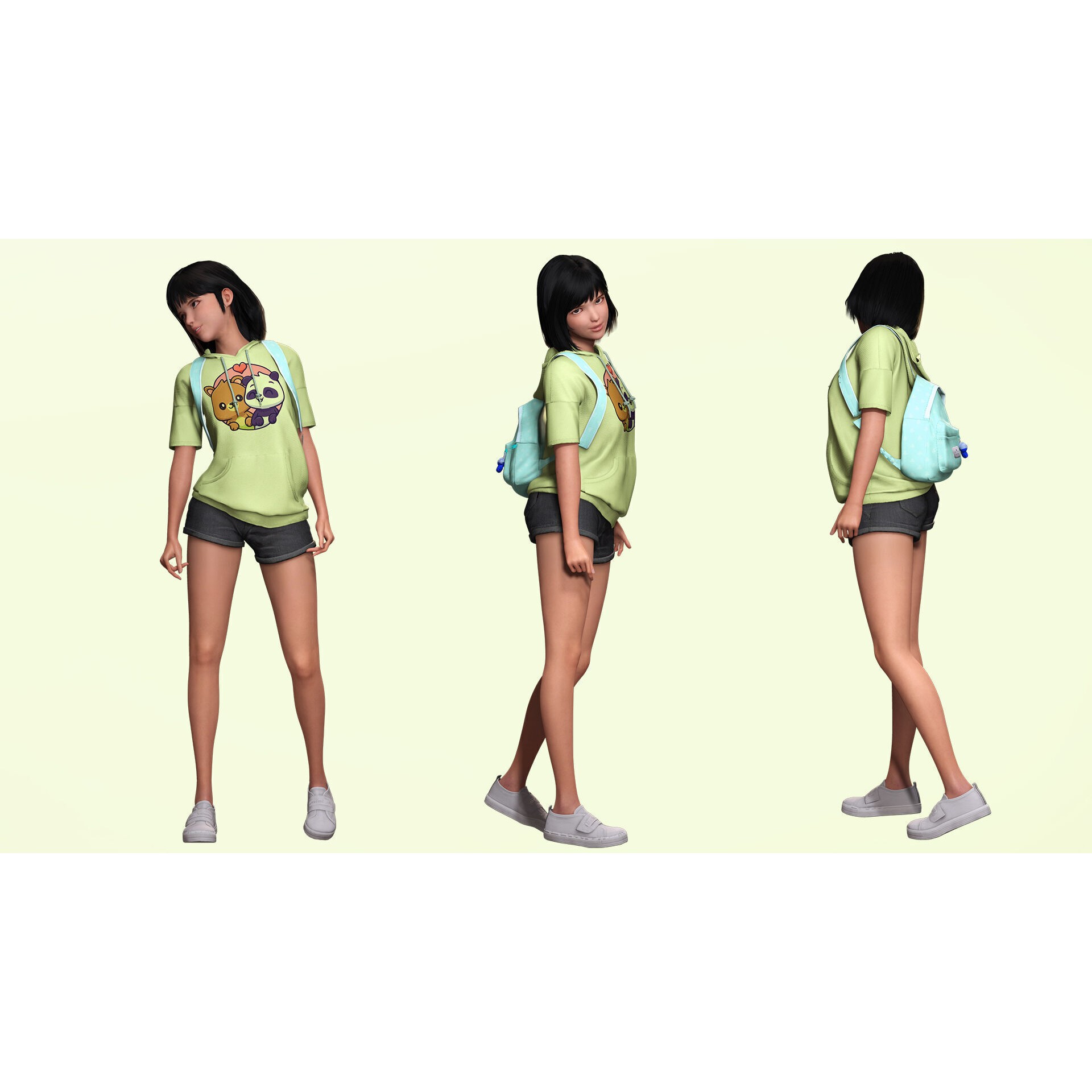 Realistic School Girl - Low-Poly Game-Ready 3D Model - View 9