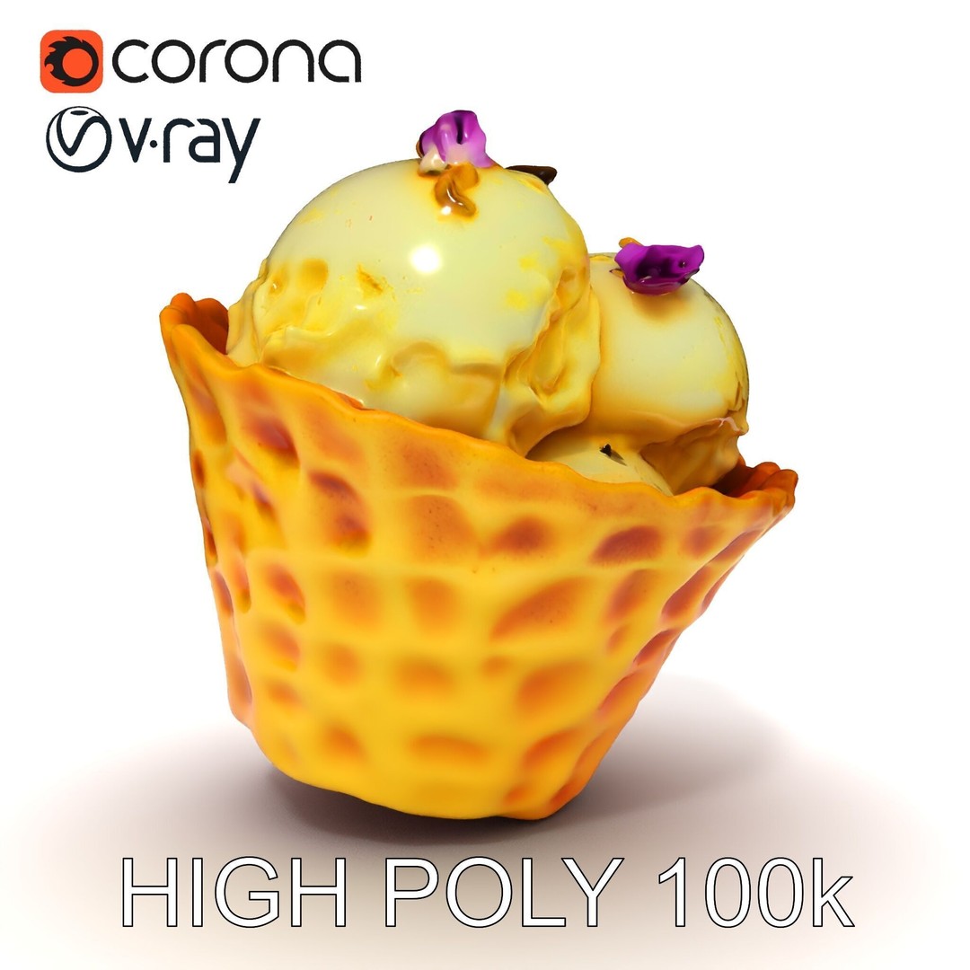 Ice Cream Waffle Cone 3D Model – Low Poly PBR Asset for Games