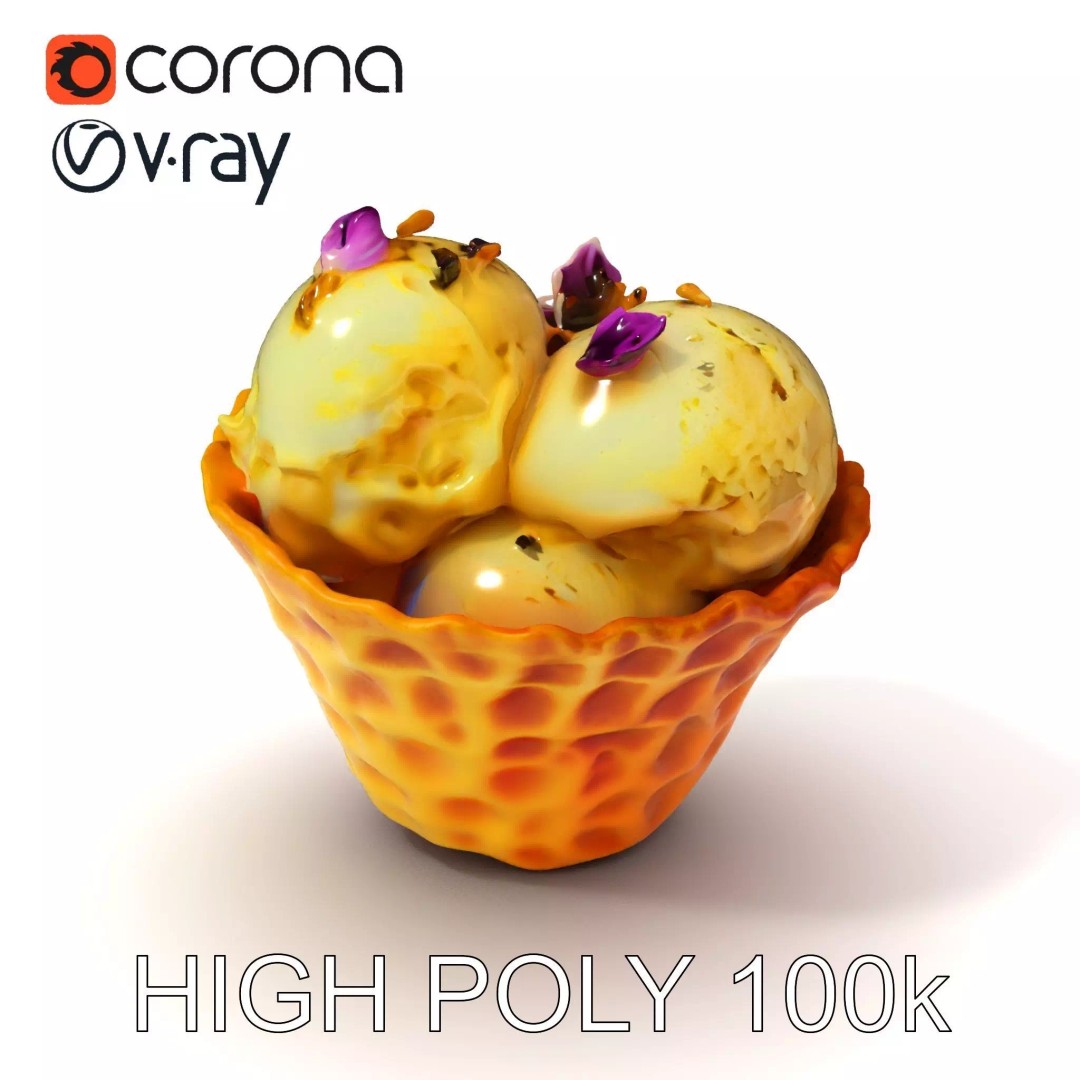 Ice Cream Waffle Cone 3D Model – Low Poly PBR Asset for Games - View 2