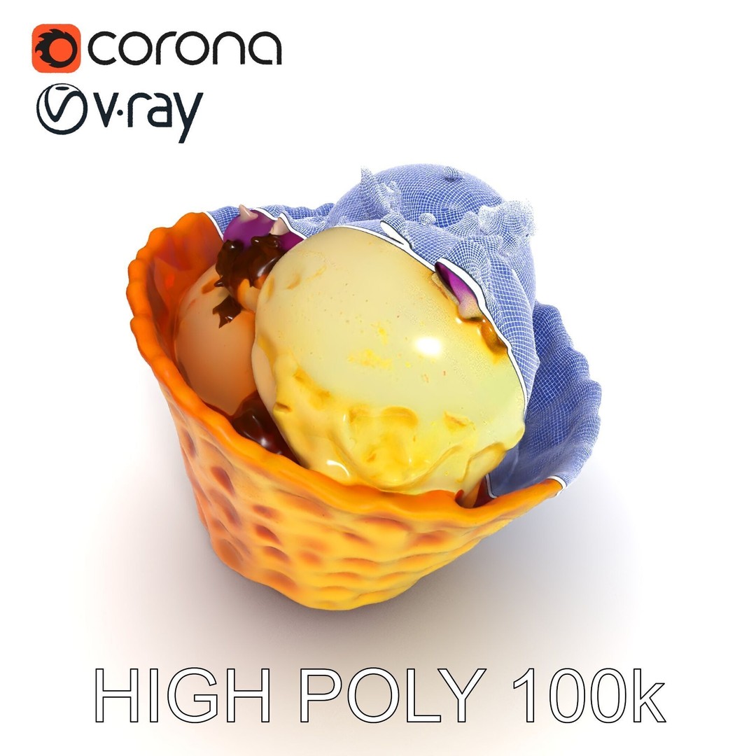 Ice Cream Waffle Cone 3D Model – Low Poly PBR Asset for Games - View 9
