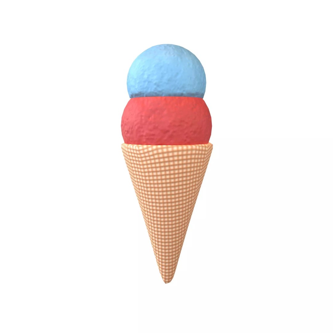 Ice Cream Cone 3D Model – Low Poly Dessert Asset, PBR Textures, FBX - View 2