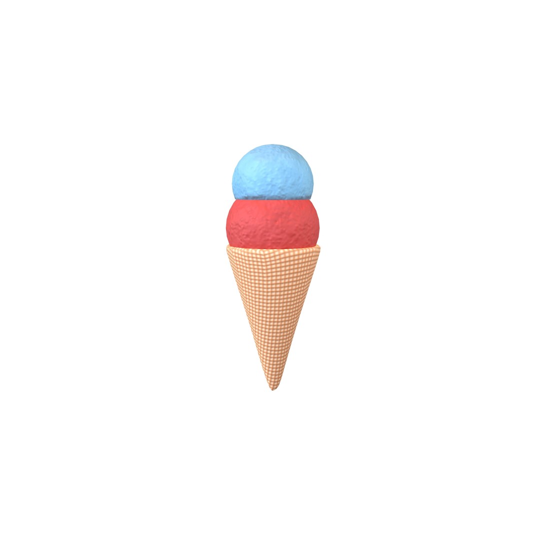 Ice Cream Cone 3D Model – Low Poly Dessert Asset, PBR Textures, FBX - View 3
