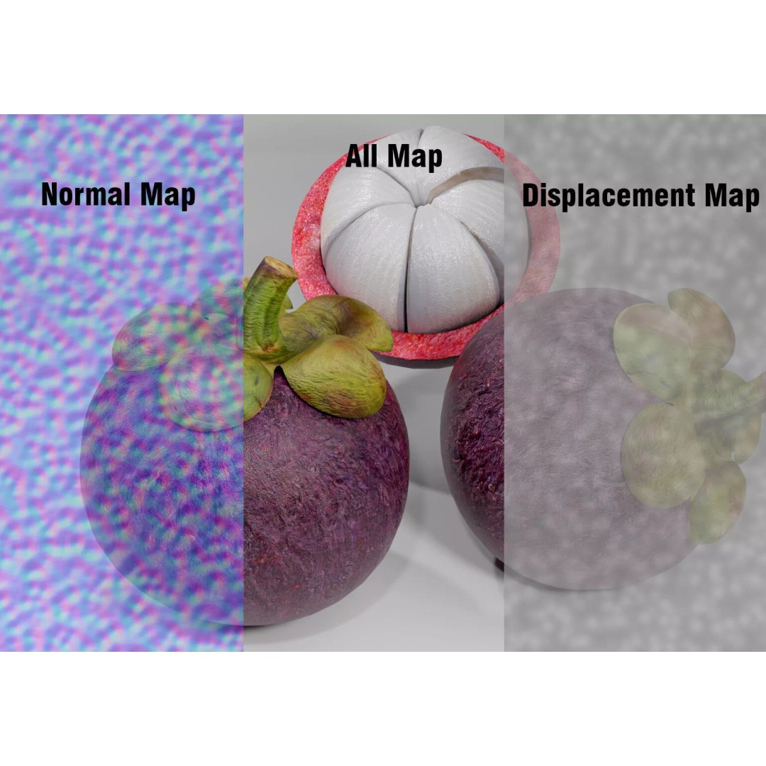 Realistic Mangosteen 3D Model – Low Poly PBR Asset, FBX, OBJ, Blender - View 11