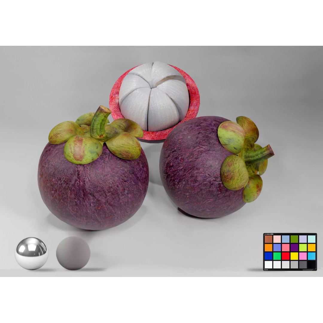 Realistic Mangosteen 3D Model – Low Poly PBR Asset, FBX, OBJ, Blender - View 2