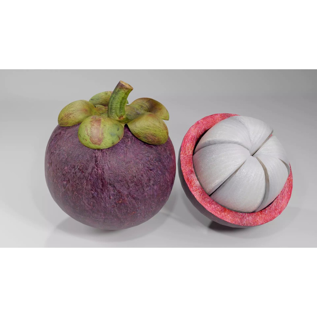 Realistic Mangosteen 3D Model – Low Poly PBR Asset, FBX, OBJ, Blender - View 4