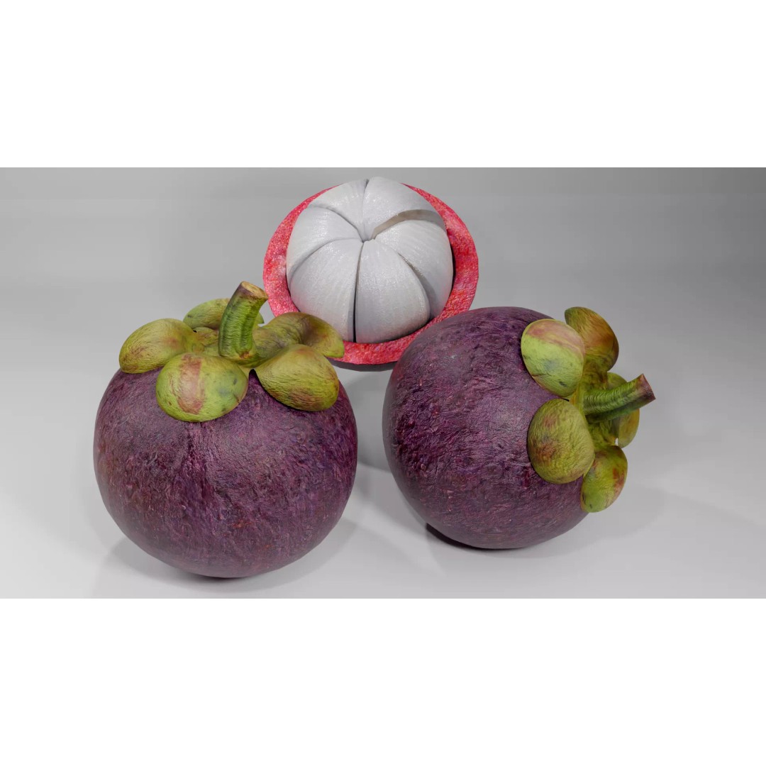Realistic Mangosteen 3D Model – Low Poly PBR Asset, FBX, OBJ, Blender - View 5