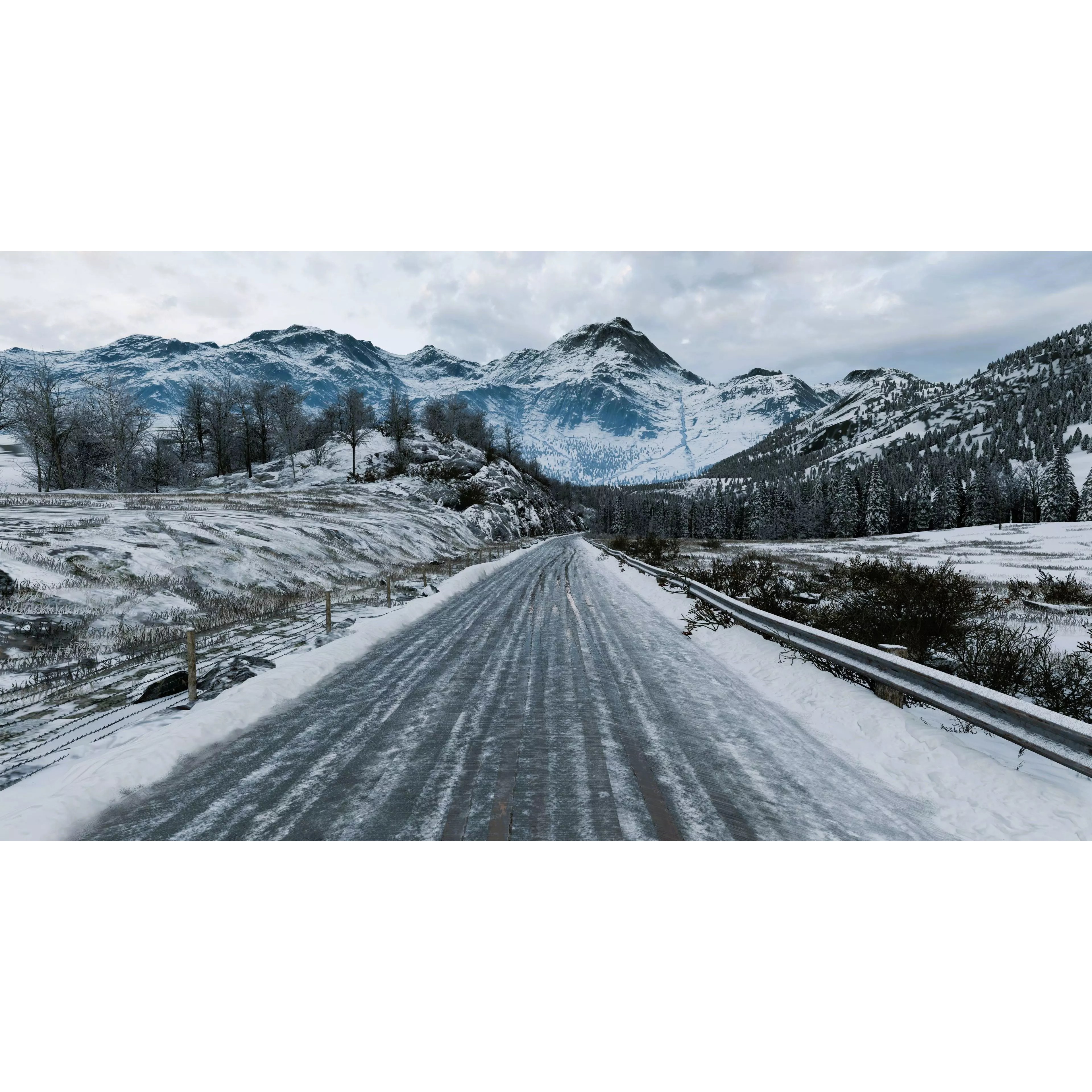 Scenic Winter Countryside Roads - Low-Poly Game-Ready 3D Model - View 2