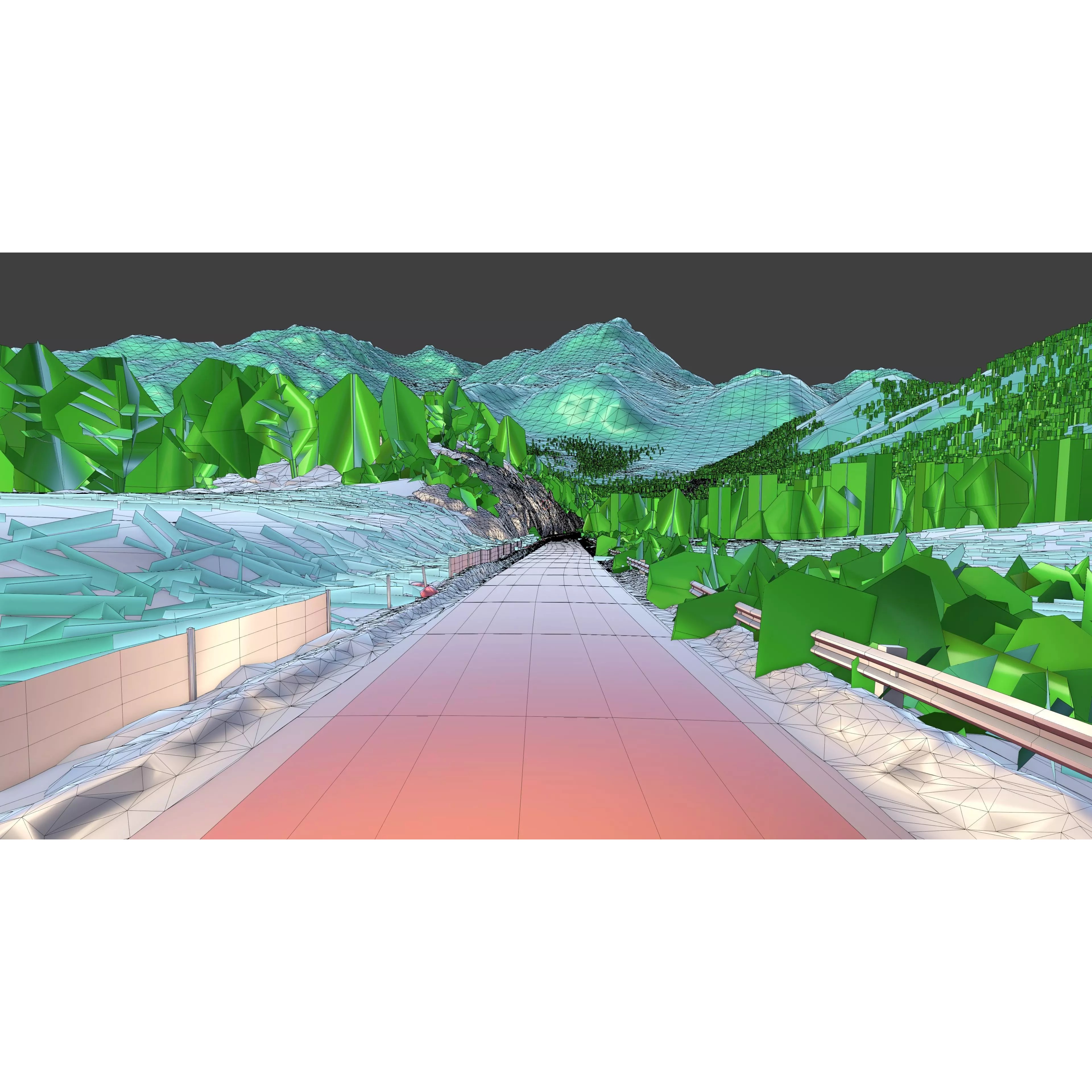 Scenic Winter Countryside Roads - Low-Poly Game-Ready 3D Model - View 3