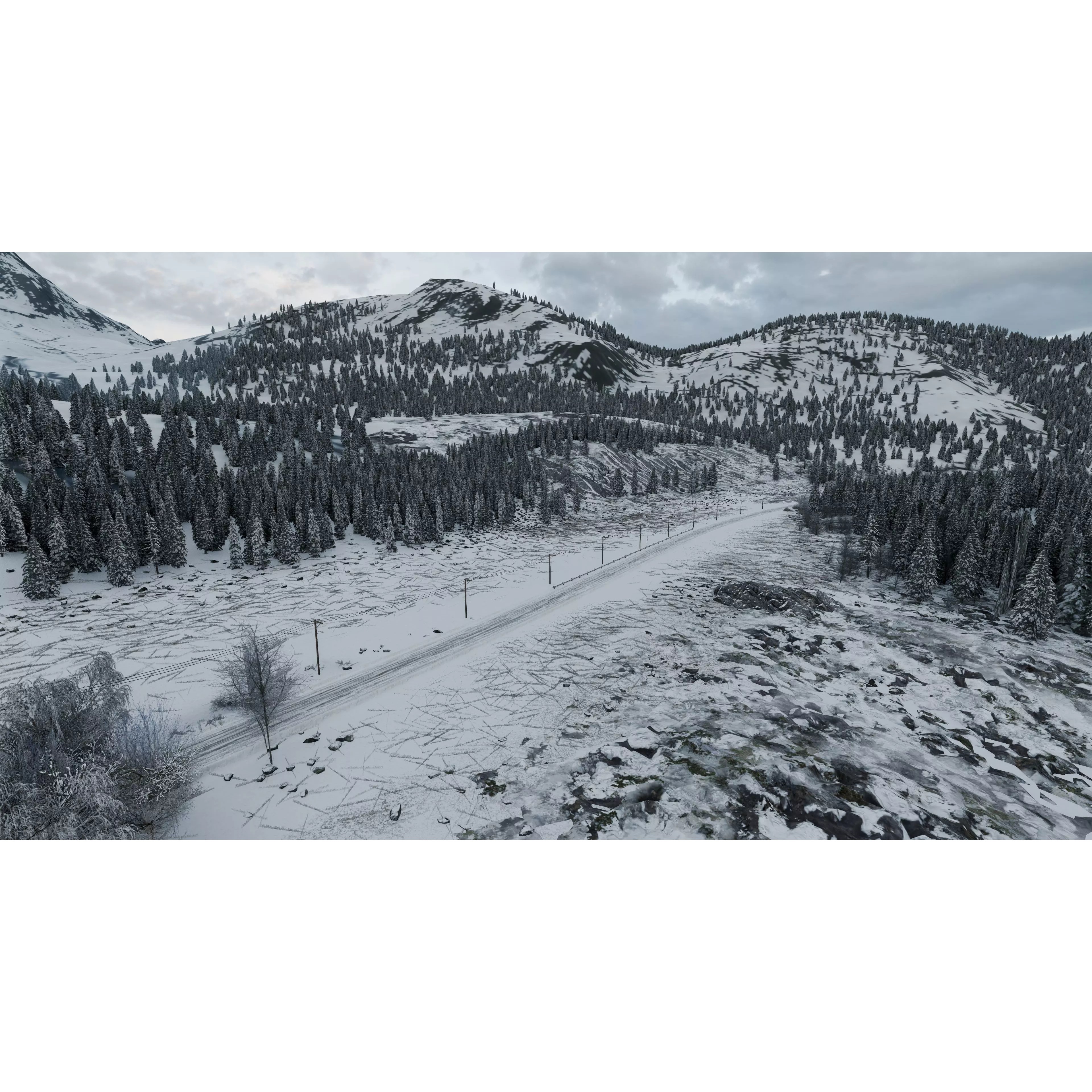 Scenic Winter Countryside Roads - Low-Poly Game-Ready 3D Model - View 6