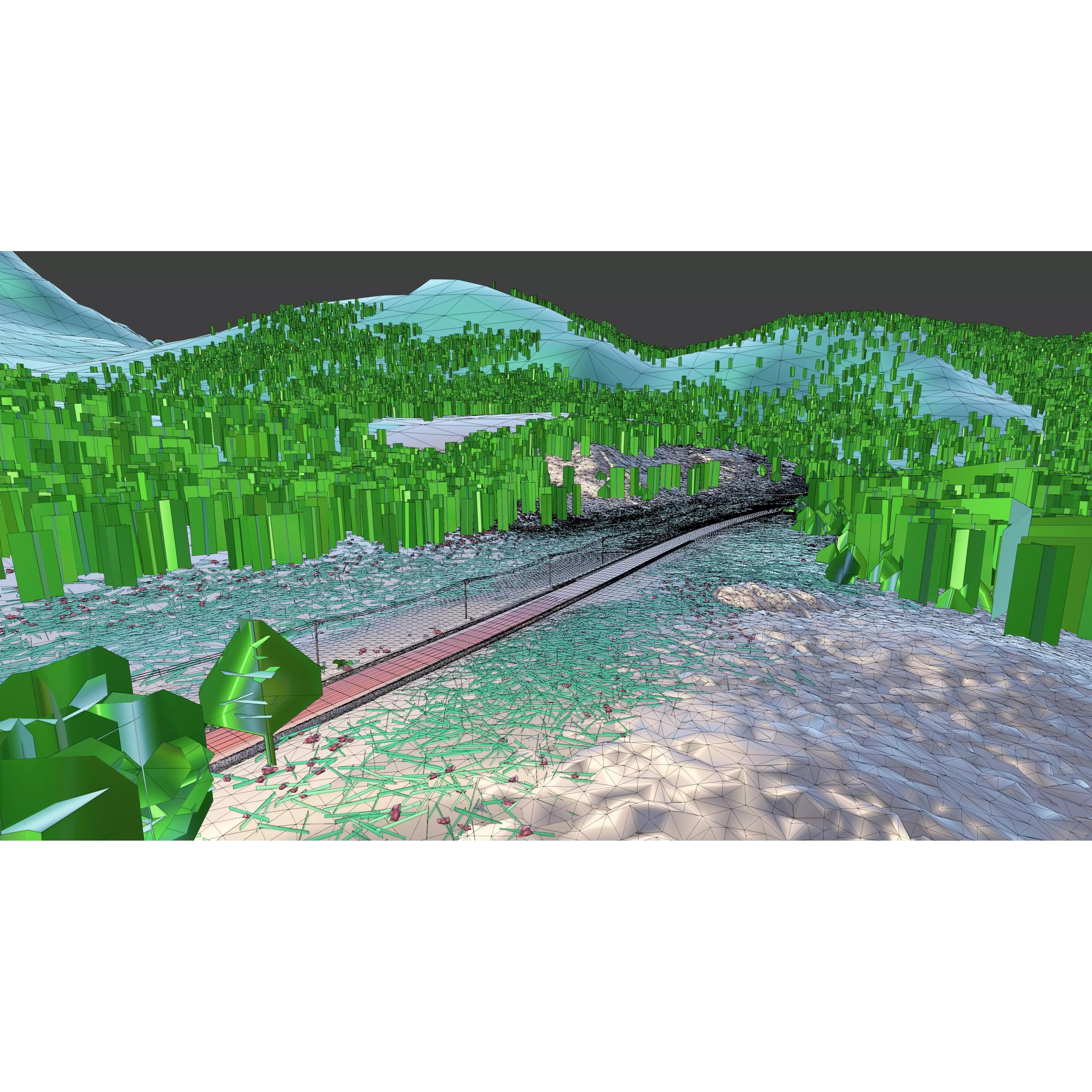 Scenic Winter Countryside Roads - Low-Poly Game-Ready 3D Model - View 7
