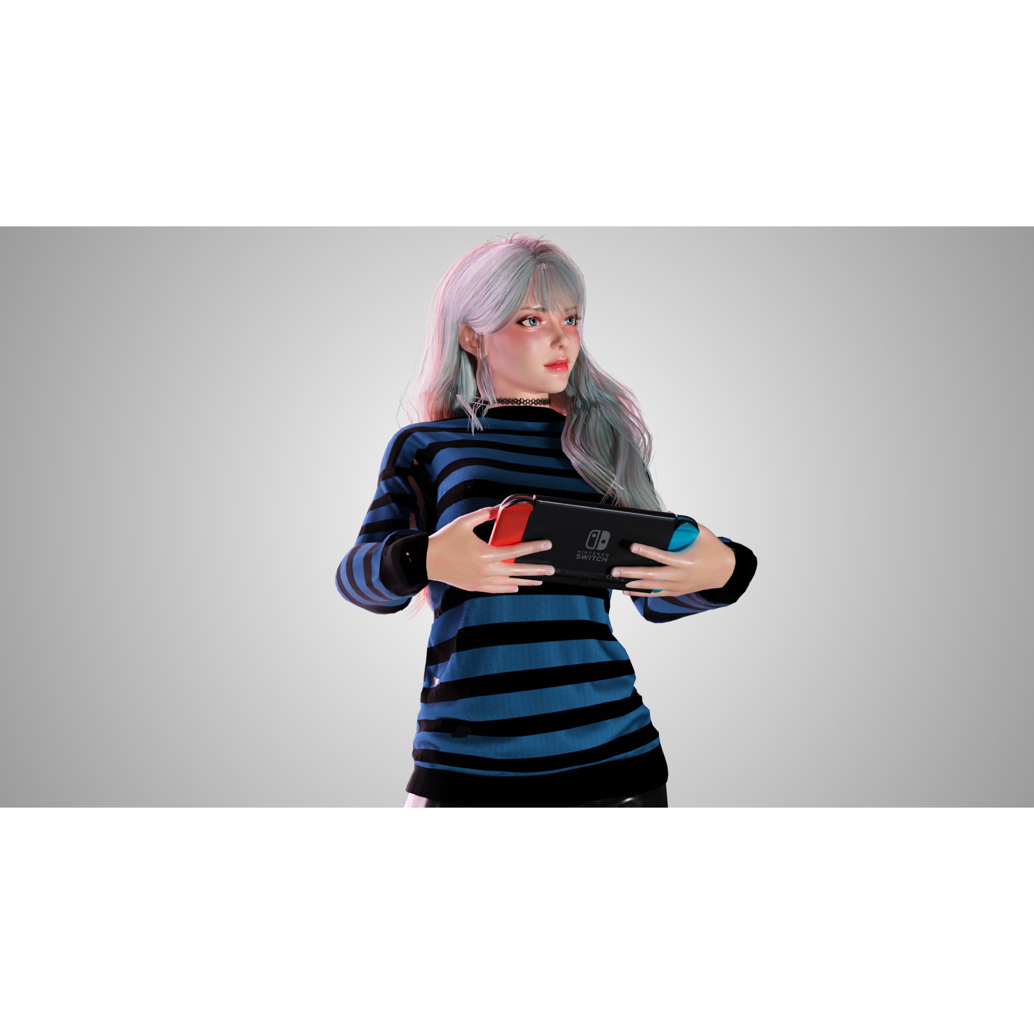 Gamer Girl - Low-Poly Game-Ready 3D Model - View 15