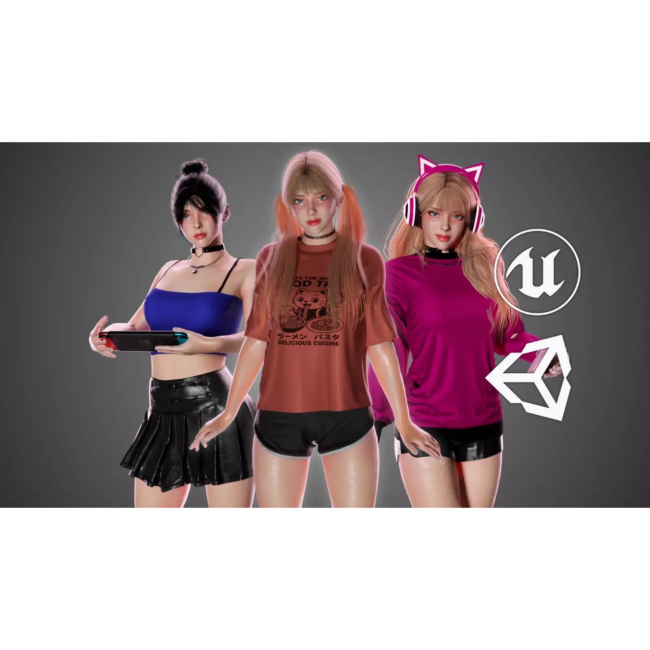 Gamer Girl - Low-Poly Game-Ready 3D Model - View 2