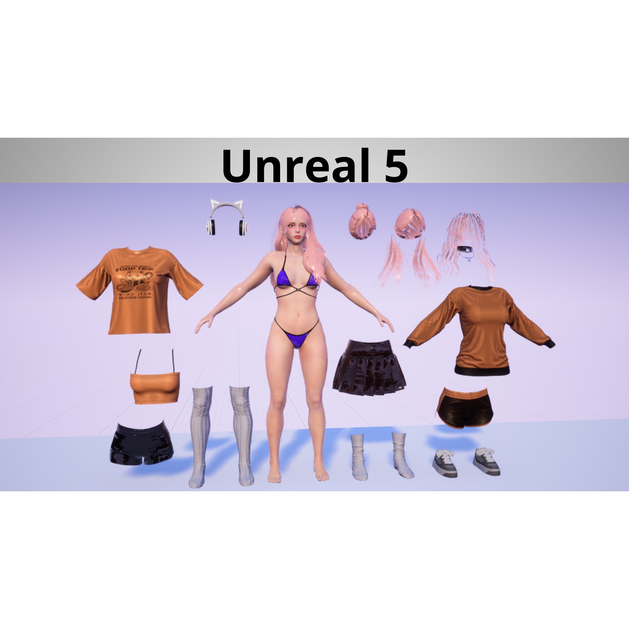 Gamer Girl - Low-Poly Game-Ready 3D Model - View 20